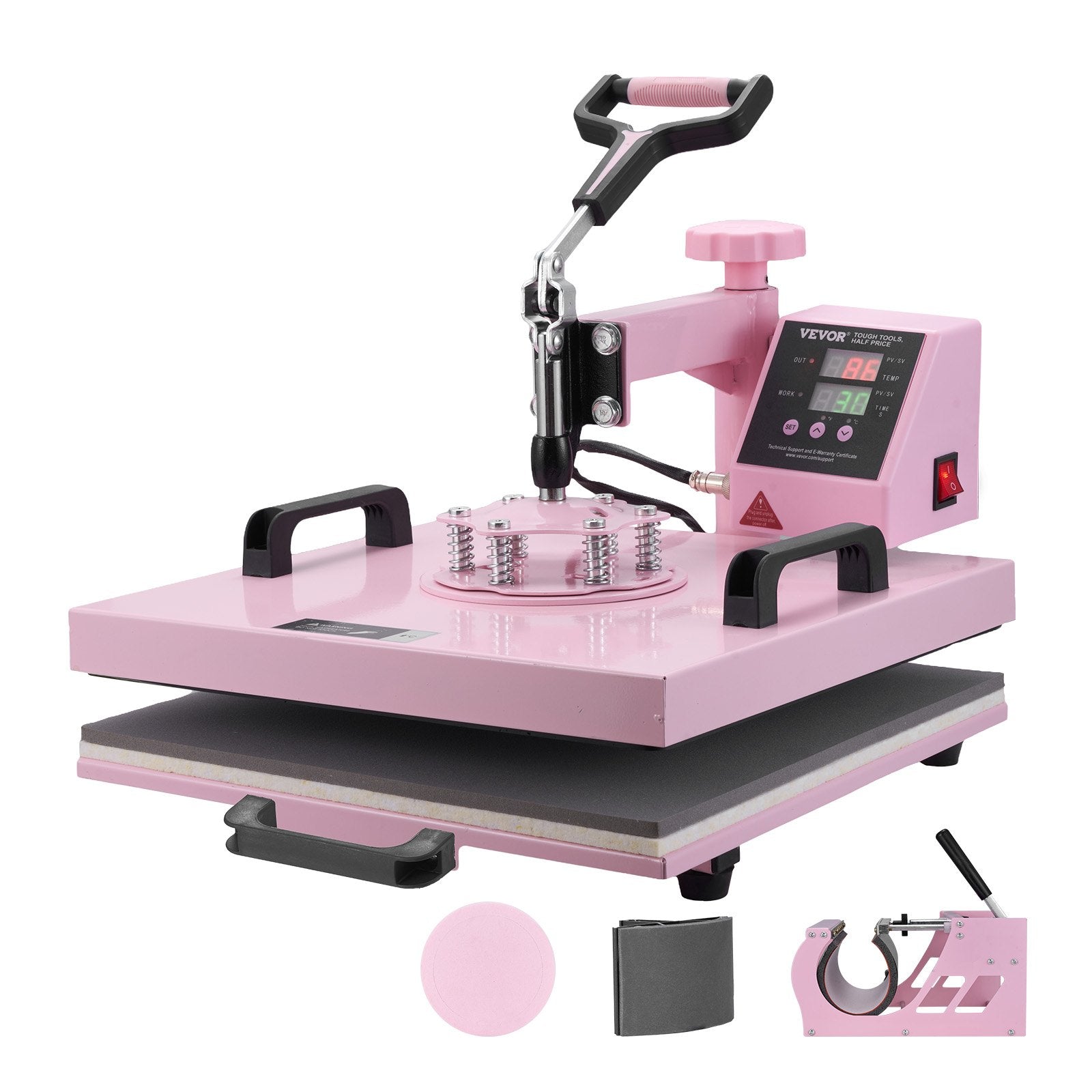 Food Warmers & Chafing Dishes: VEVOR Heat Press Machine, 15 x 15 inch, 5 in 1 Heat Transfer Machine with 30 oz Tumbler Press, 360° Swing Away T-Shirt Pressing, Digital Precise Control, for T-Shirts/Mugs/Hats/Plates, Pink