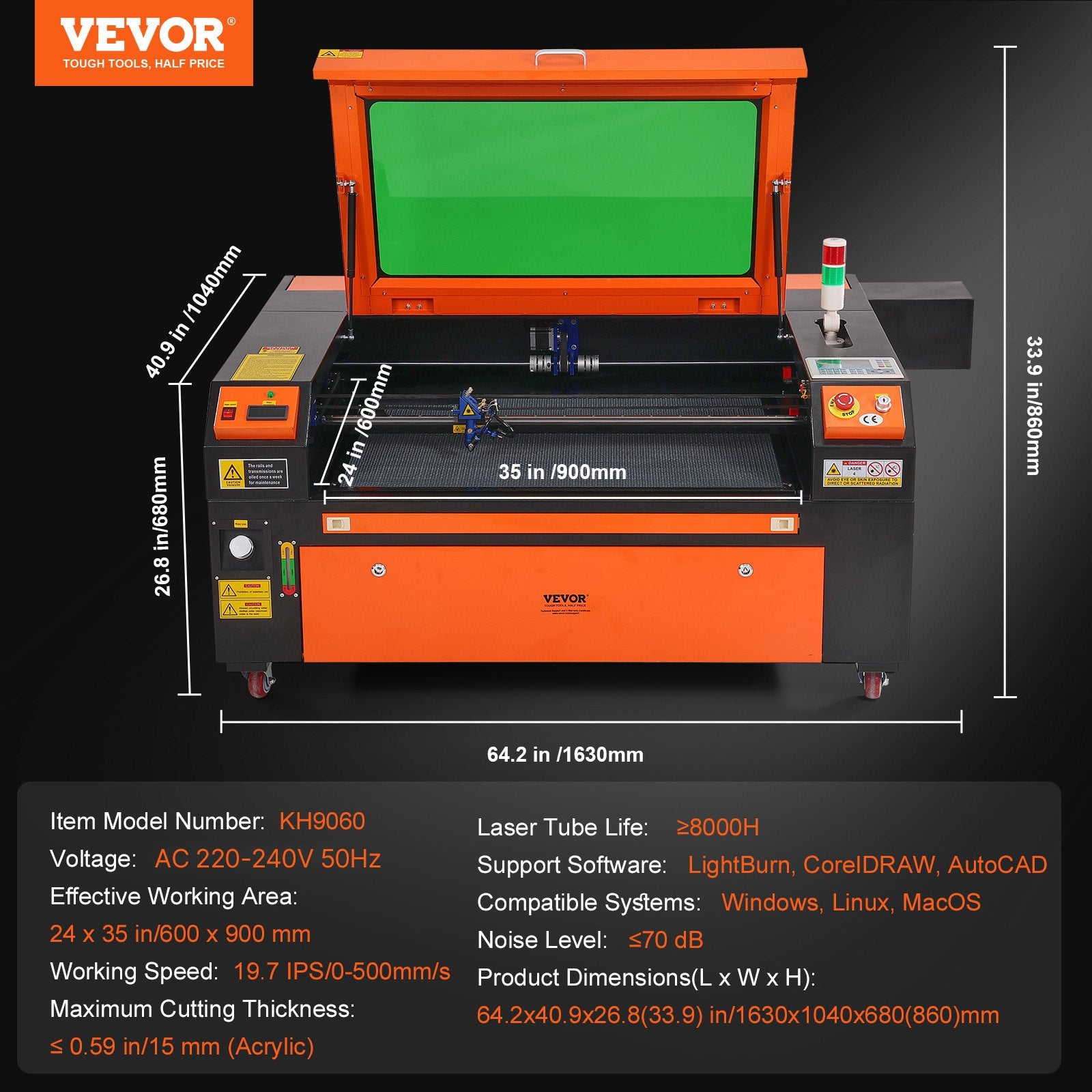 Desks: VEVOR 100W CO2 Laser Engraver Engraving Carving Print Machine 600x900 mm Workbed