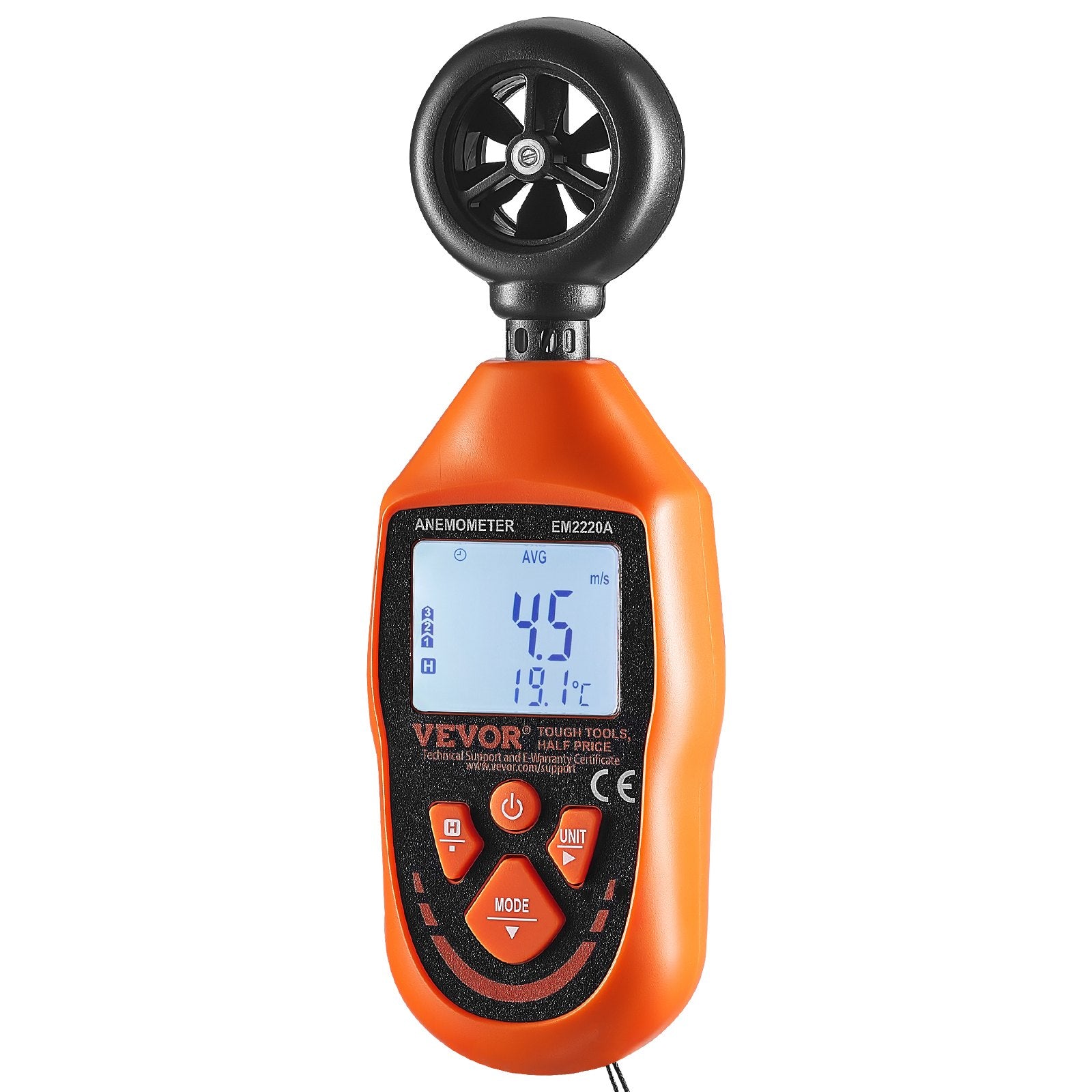 Monitoring & Testing: VEVOR Handheld Anemometer, -10℃ to 45℃, Digital Wind Speed Meter Gauge with LED Backlight Screen, Measures Wind Velocity Wind Temperature Air Flow Wind Chill, for Sailing Surfing Drone Flying HVAC