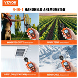 Monitoring & Testing: VEVOR Handheld Anemometer, -10℃ to 45℃, Digital Wind Speed Meter Gauge with LED Backlight Screen, Measures Wind Velocity Wind Temperature Air Flow Wind Chill, for Sailing Surfing Drone Flying HVAC