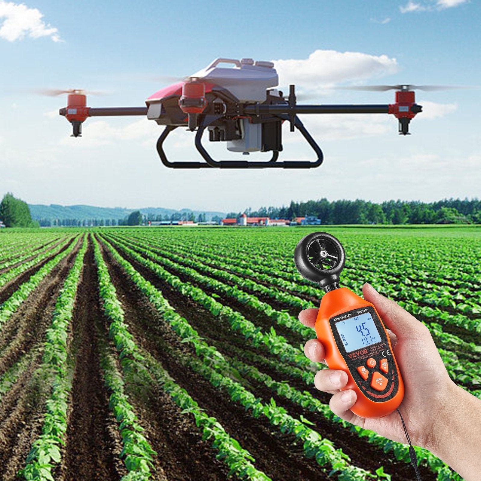 Monitoring & Testing: VEVOR Handheld Anemometer, -10℃ to 45℃, Digital Wind Speed Meter Gauge with LED Backlight Screen, Measures Wind Velocity Wind Temperature Air Flow Wind Chill, for Sailing Surfing Drone Flying HVAC