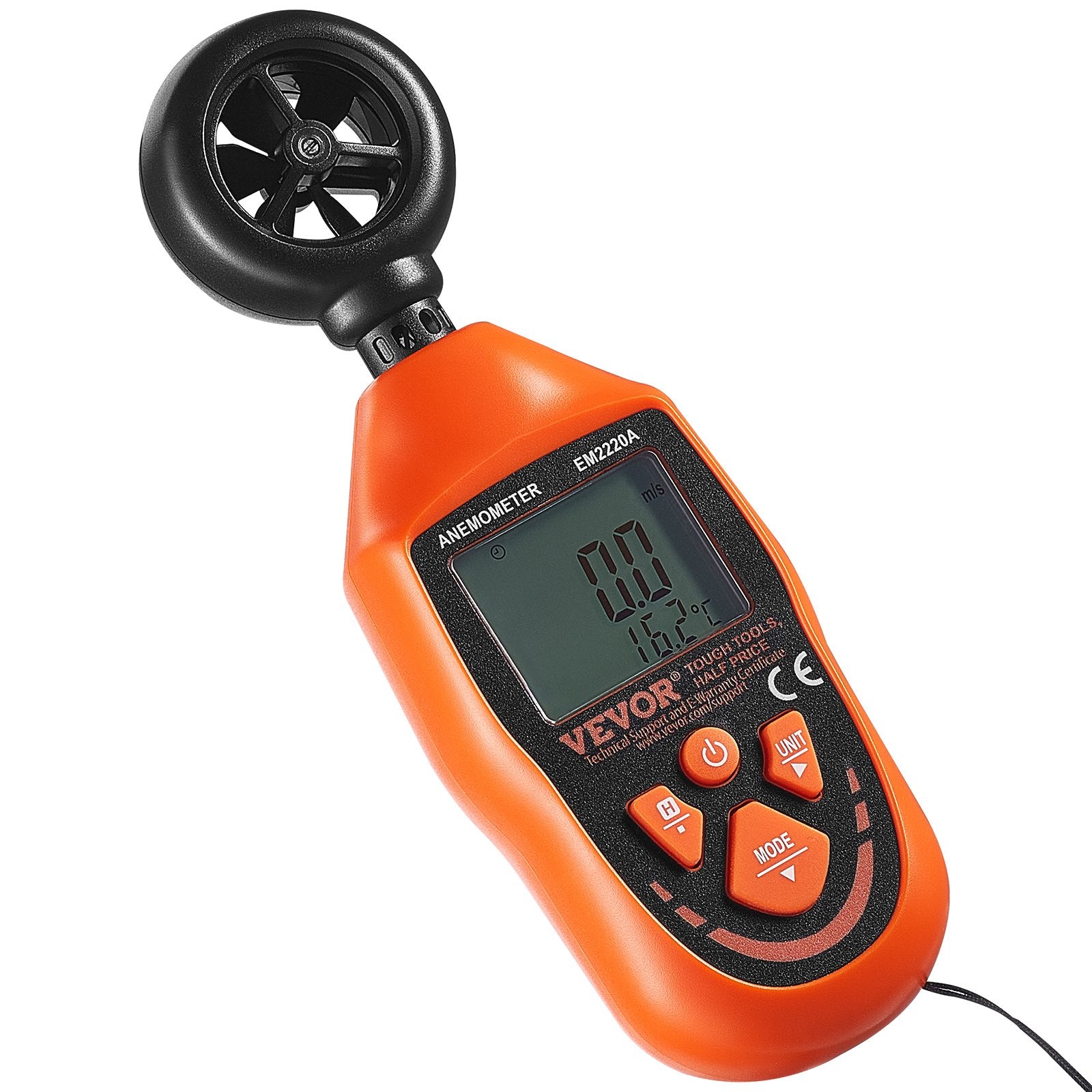Monitoring & Testing: VEVOR Handheld Anemometer, -10℃ to 45℃, Digital Wind Speed Meter Gauge with LED Backlight Screen, Measures Wind Velocity Wind Temperature Air Flow Wind Chill, for Sailing Surfing Drone Flying HVAC