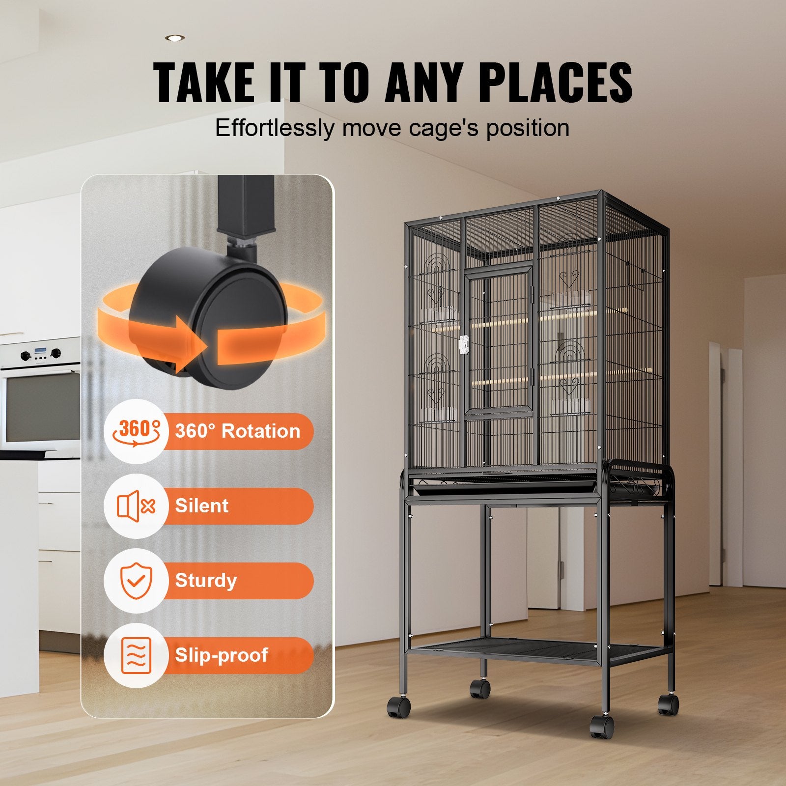 Bird Cages & Stands: VEVOR 54 inch Standing Large Bird Cage, Carbon Steel Flight Bird Cage for Parakeets, Cockatiels, Parrots, Macaw with Rolling Stand and Tray