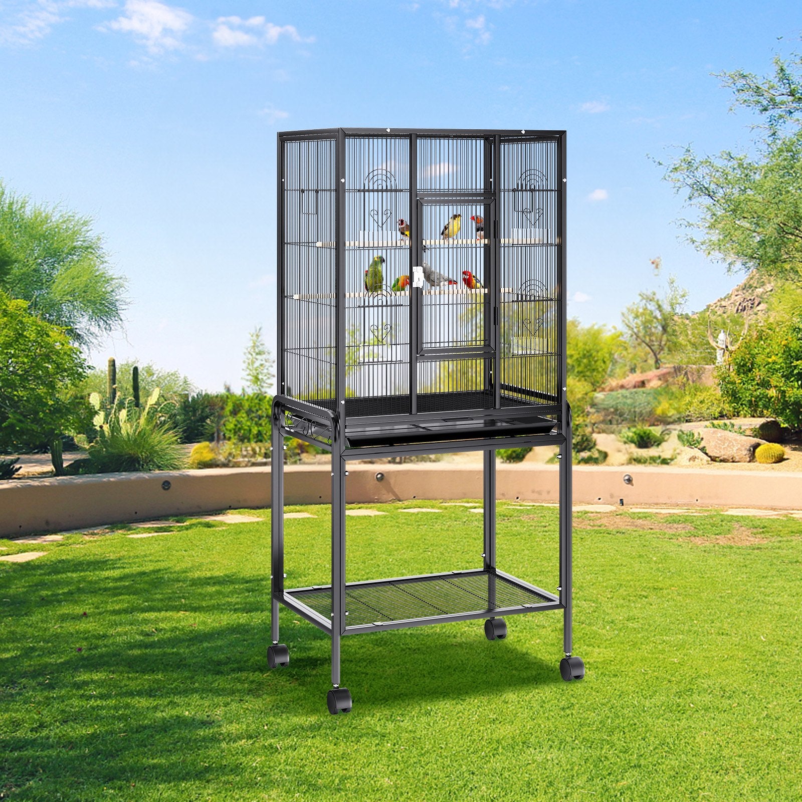 Bird Cages & Stands: VEVOR 54 inch Standing Large Bird Cage, Carbon Steel Flight Bird Cage for Parakeets, Cockatiels, Parrots, Macaw with Rolling Stand and Tray