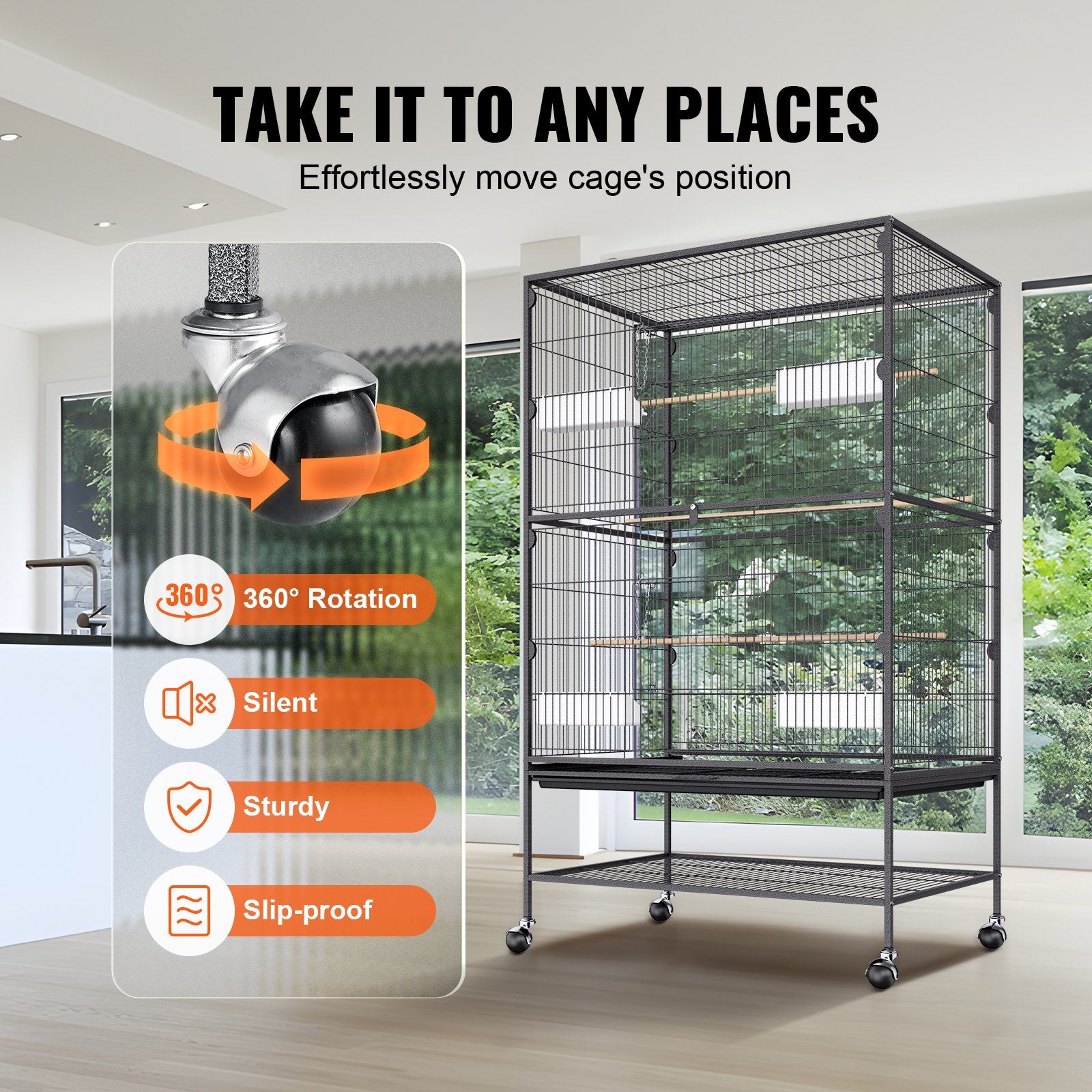 Bird Cages & Stands: VEVOR 52 inch Standing Large Bird Cage, Carbon Steel Flight Bird Cage for Parakeets, Cockatiels, Parrots, Macaw with Rolling Stand and Tray