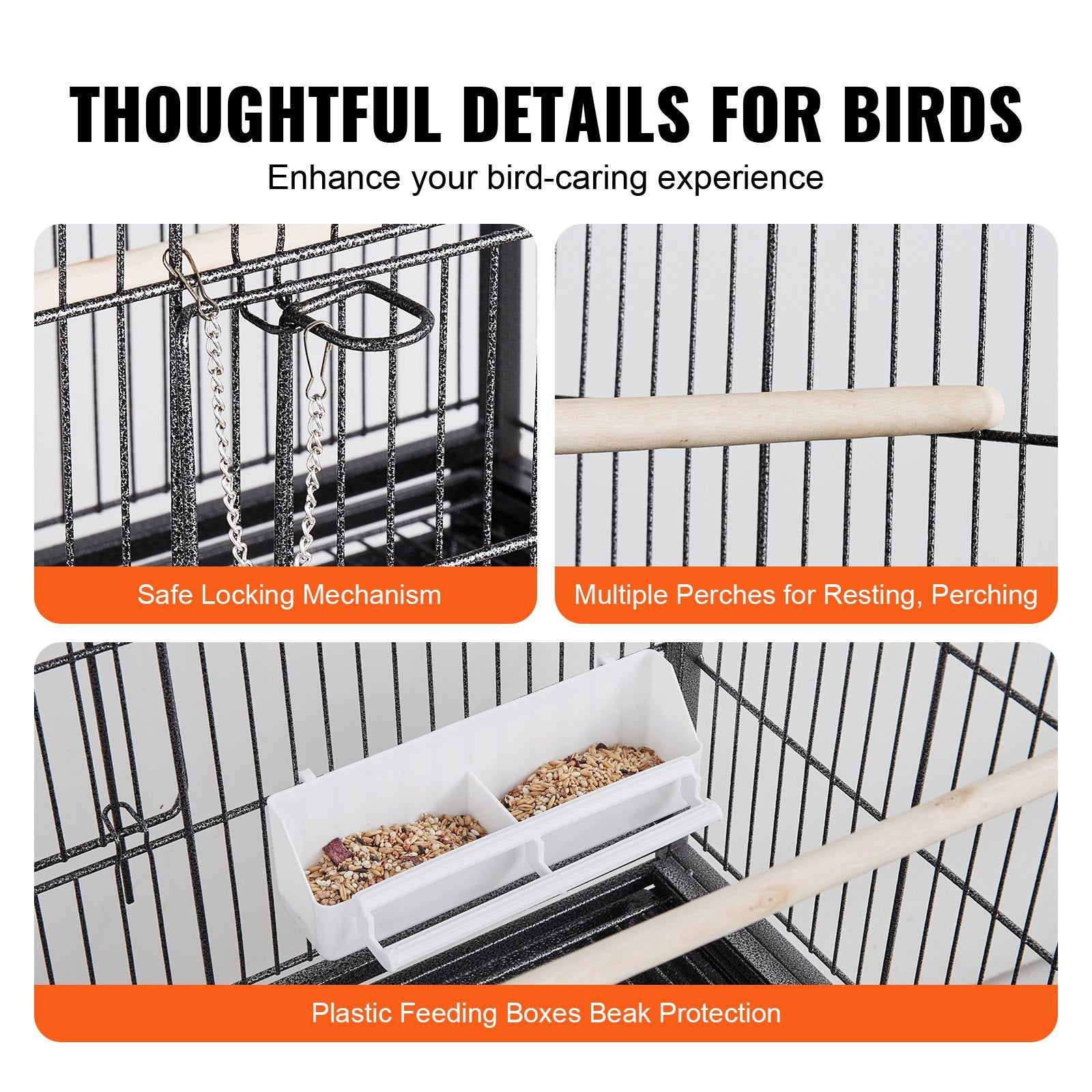 Bird Cages & Stands: VEVOR 52 inch Standing Large Bird Cage, Carbon Steel Flight Bird Cage for Parakeets, Cockatiels, Parrots, Macaw with Rolling Stand and Tray