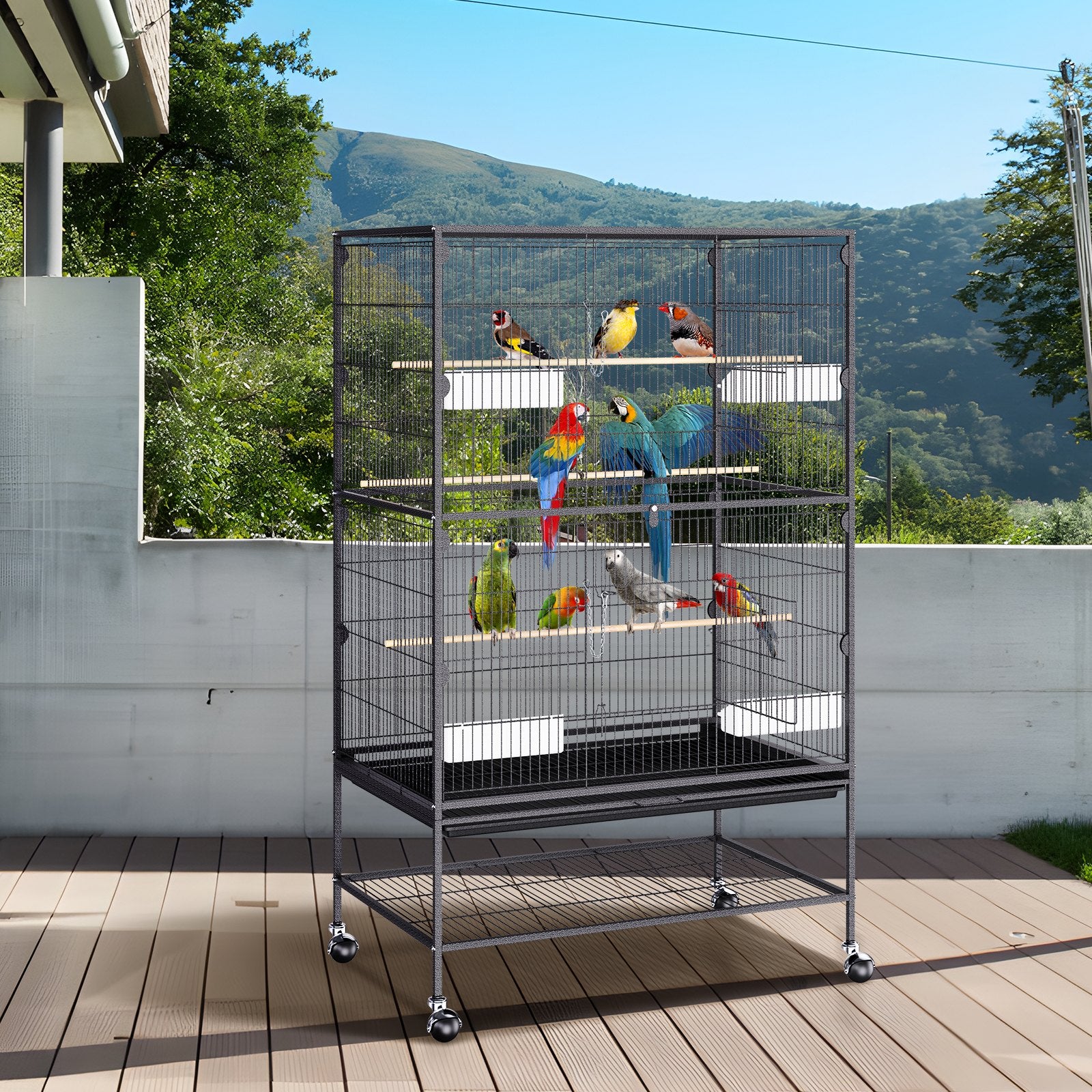 Bird Cages & Stands: VEVOR 52 inch Standing Large Bird Cage, Carbon Steel Flight Bird Cage for Parakeets, Cockatiels, Parrots, Macaw with Rolling Stand and Tray