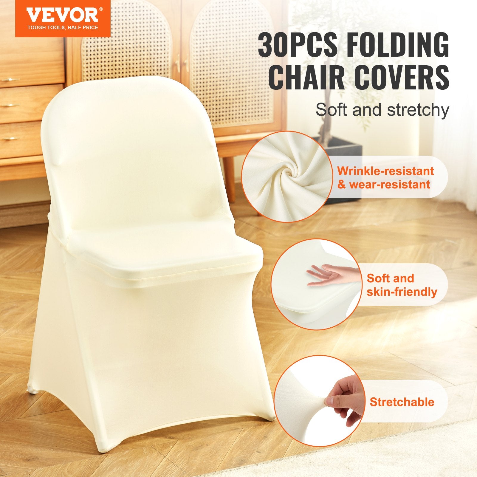 Women's Uggs & Slippers: VEVOR Stretch Spandex Folding Chair Covers, Universal Fitted Chair Cover, Removable Washable Protective Slipcovers, for Wedding, Holiday, Banquet, Party, Celebration, Dining (30PCS Ivory White)