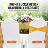 Dining Set: VEVOR Stretch Spandex Chair Sashes, Chair Slipcover and Stretch Chair Sash with Round Buckle, Elastic Chair Bands, Fitting Wedding, Holiday, Banquet, Party Chair Decoration (50 PCS Golden Yellow)