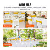 Dining Set: VEVOR Stretch Spandex Chair Sashes, Chair Slipcover and Stretch Chair Sash with Round Buckle, Elastic Chair Bands, Fitting Wedding, Holiday, Banquet, Party Chair Decoration (50 PCS Golden Yellow)