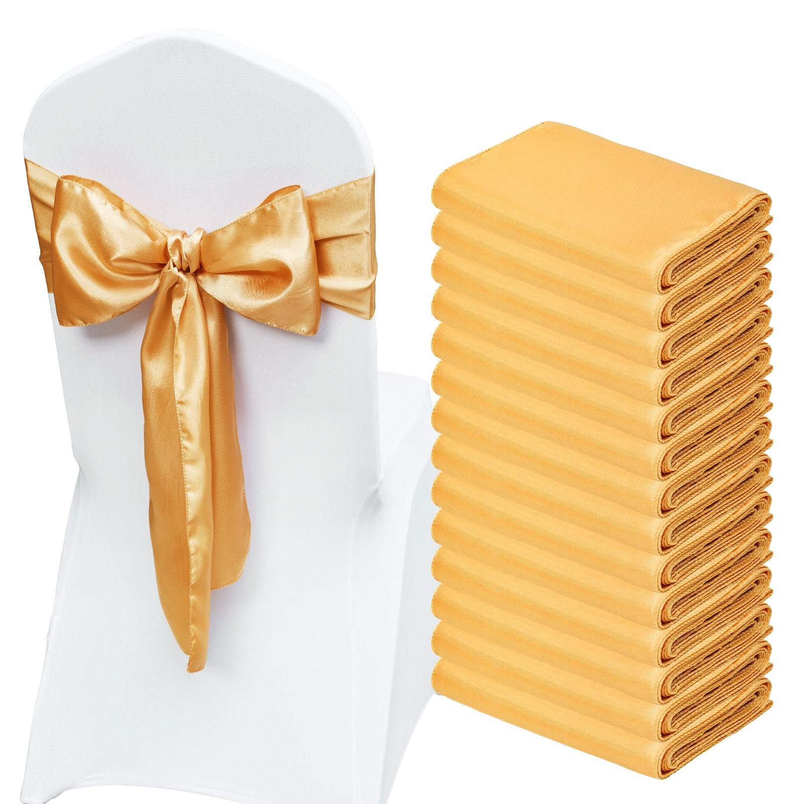 Dining Set: VEVOR Stretch Spandex Chair Sashes Bows, Chair Slipcover and Stretch Chair Sash, Elastic Chair Bands, Fitting Wedding, Holiday, Banquet, Party, Celebration Chair Decoration (50 PCS Gold)