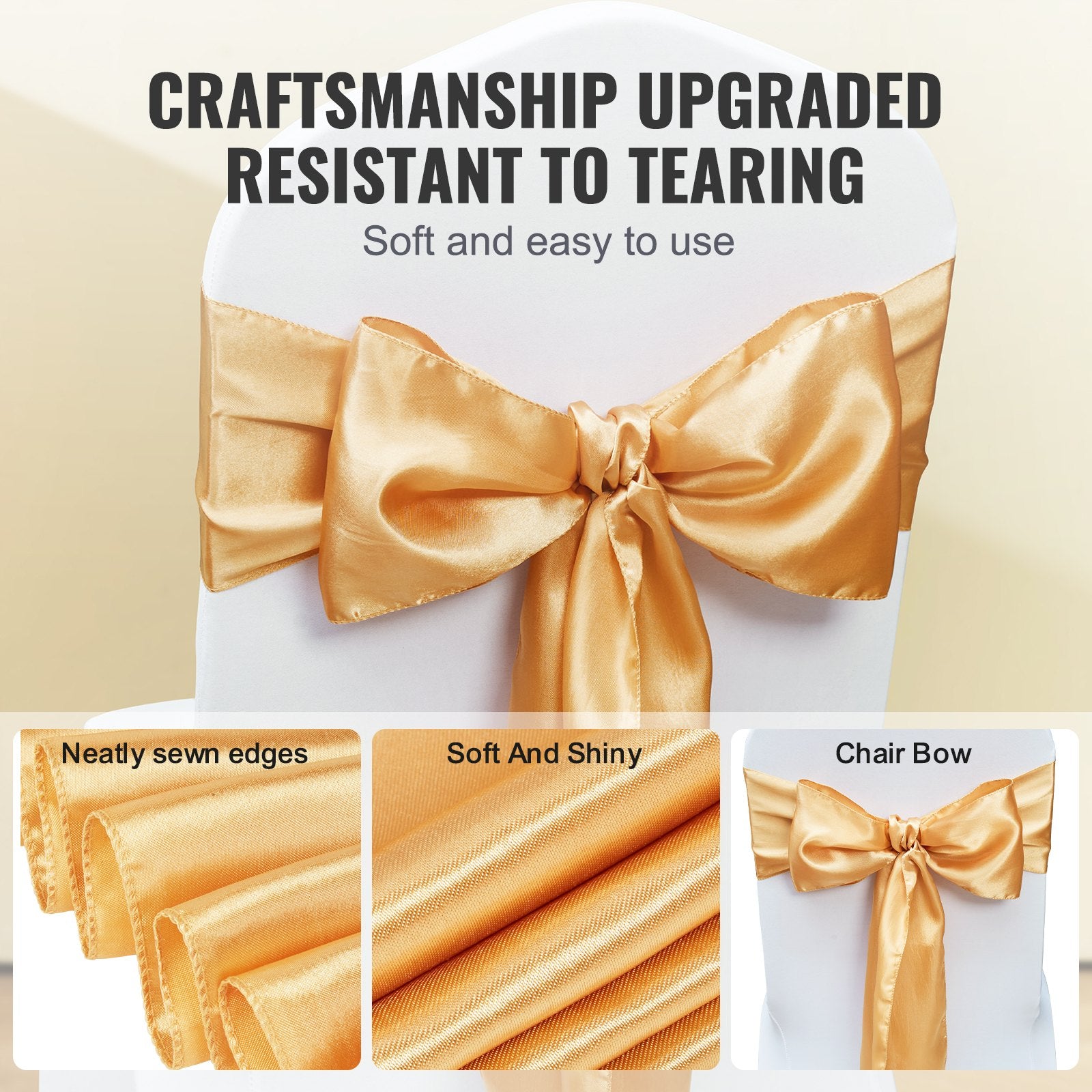 Dining Set: VEVOR Stretch Spandex Chair Sashes Bows, Chair Slipcover and Stretch Chair Sash, Elastic Chair Bands, Fitting Wedding, Holiday, Banquet, Party, Celebration Chair Decoration (50 PCS Gold)