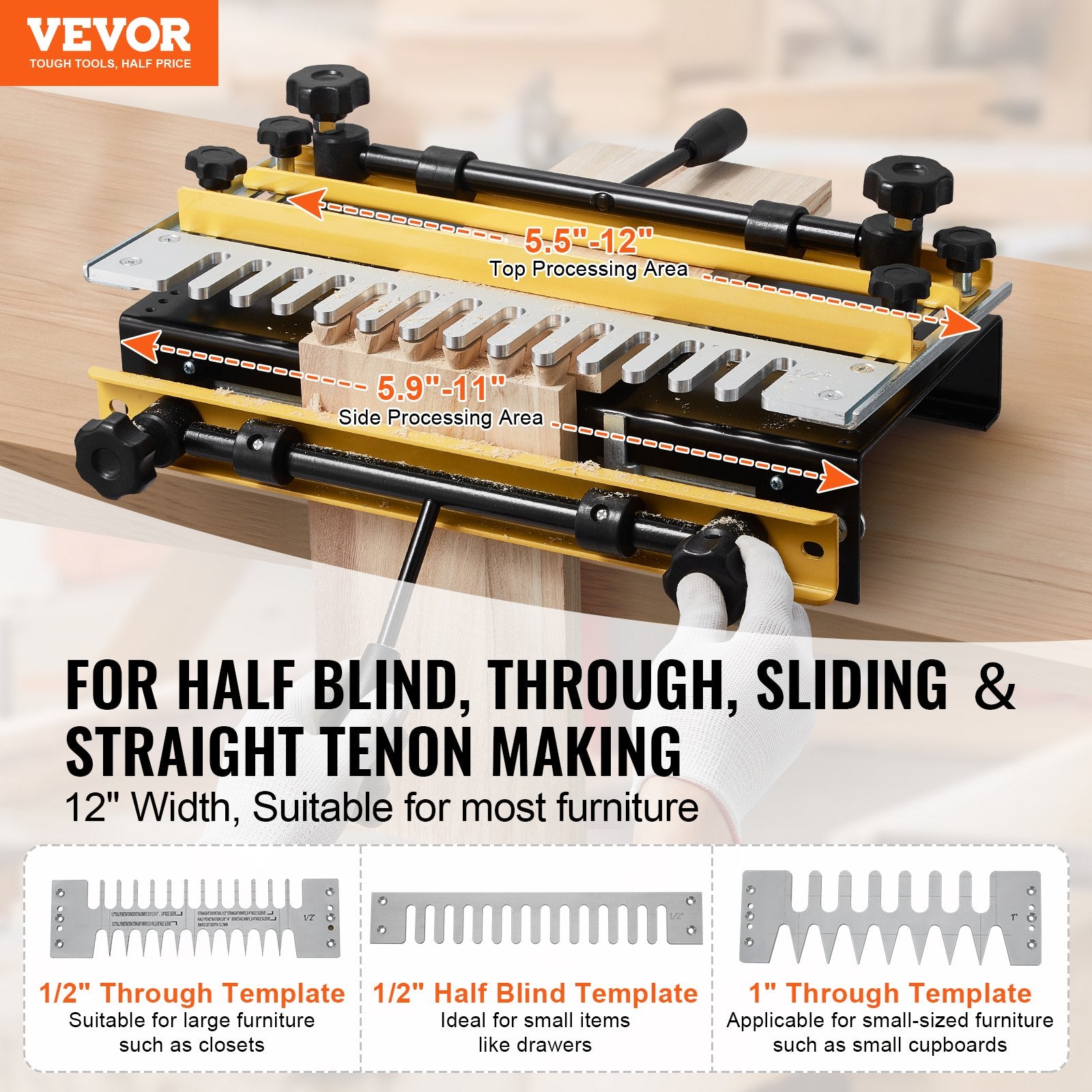Hand Tools: VEVOR Dovetail Jig, 310 mm Width, Dove Tailing Router Jigs with 4 Router Bits & 6 Templates, Precise Alignment Dove Tail Jig, Mortise and Tenon Woodworking Tools for Furniture & Wood Cabinet Making