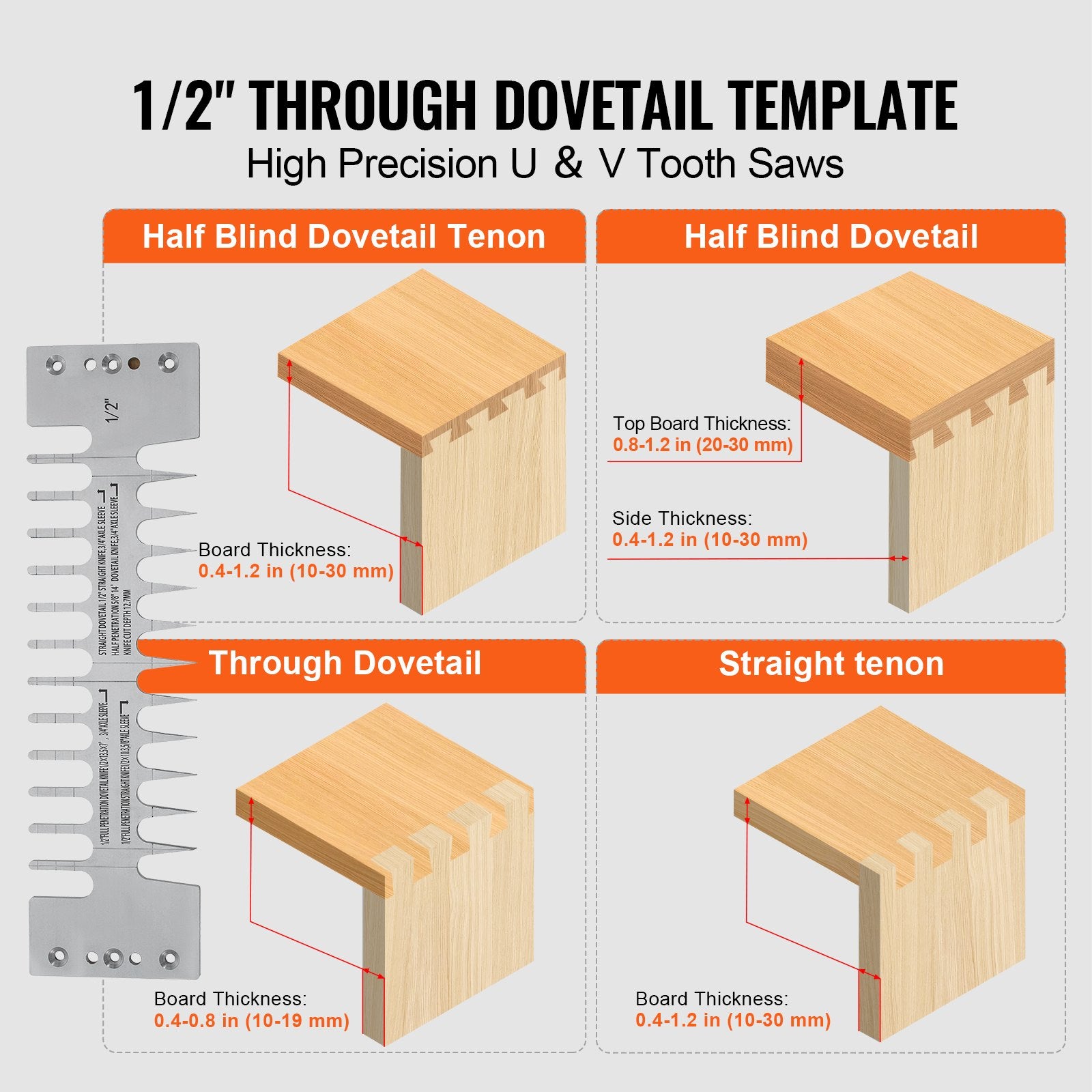 Hand Tools: VEVOR Dovetail Jig, 310 mm Width, Dove Tailing Router Jigs with 4 Router Bits & 6 Templates, Precise Alignment Dove Tail Jig, Mortise and Tenon Woodworking Tools for Furniture & Wood Cabinet Making