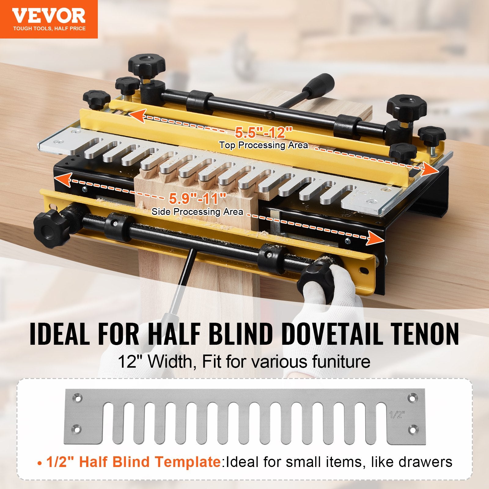 Sanding Accessories: VEVOR Dovetail Jig, 310 mm Width, Dove Tailing Router Jigs with Router Bit & 1/2” Template, Precise Alignment Dove Tail Jig, Mortise and Tenon Jig Woodworking Tools for Furniture & Wood Cabinet Making