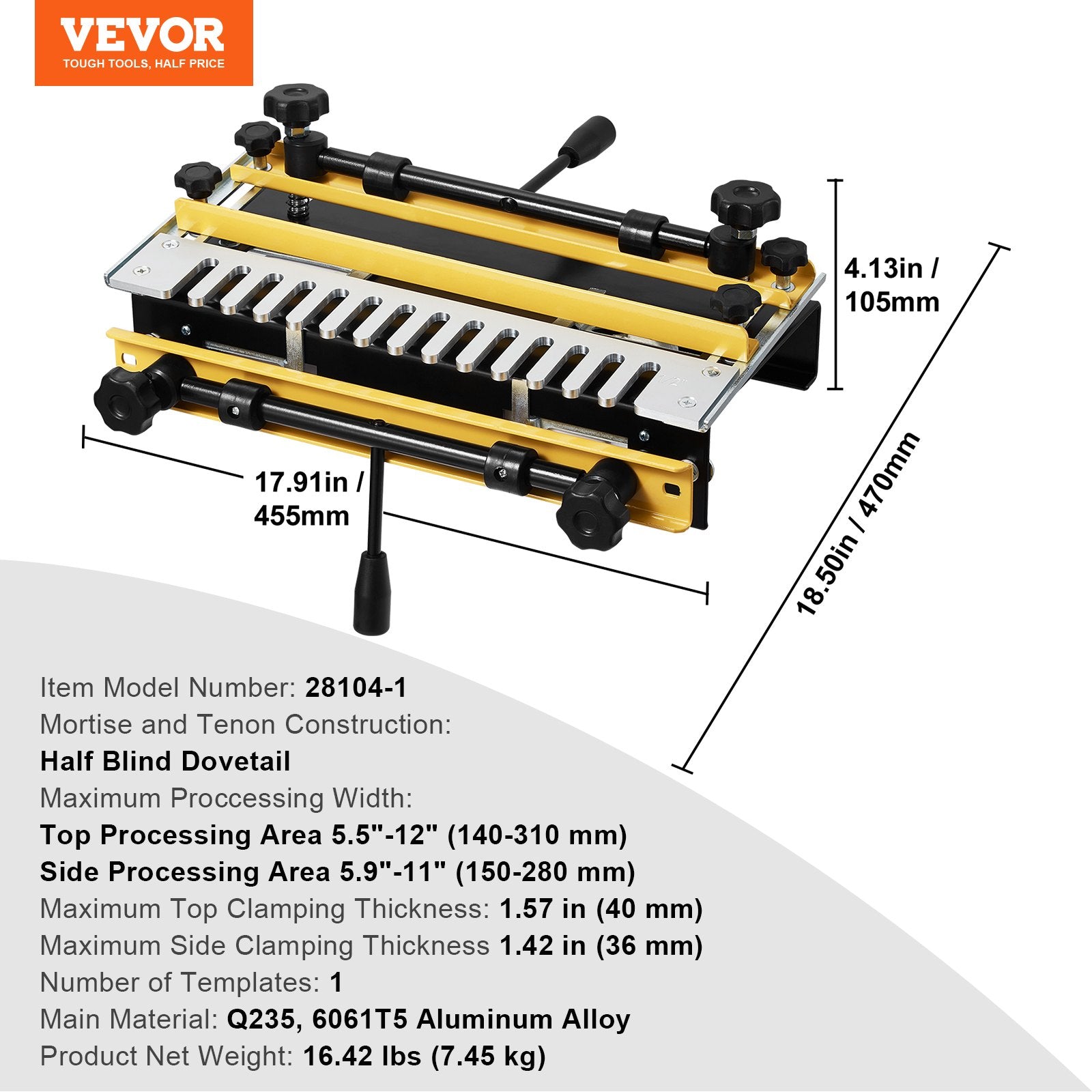 Sanding Accessories: VEVOR Dovetail Jig, 310 mm Width, Dove Tailing Router Jigs with Router Bit & 1/2” Template, Precise Alignment Dove Tail Jig, Mortise and Tenon Jig Woodworking Tools for Furniture & Wood Cabinet Making