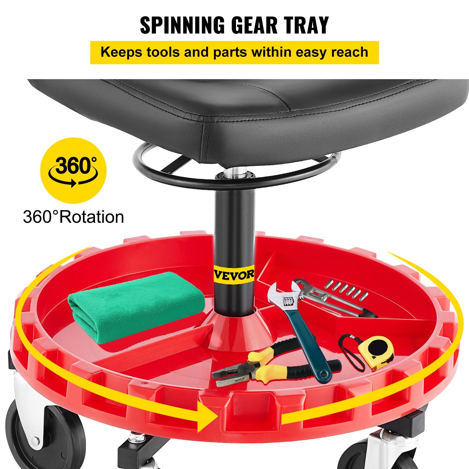 Towel Racks & Holders: VEVOR Shop Stool, 135 kg Rolling Garage Stool, 56 cm to 66 cm Adjustable Height Mobile Rolling Gear Seat, Round Tray Garage Pneumatic Stool, All-Terrain 12.7 cm Casters with Two Brakes Mechanic Seat