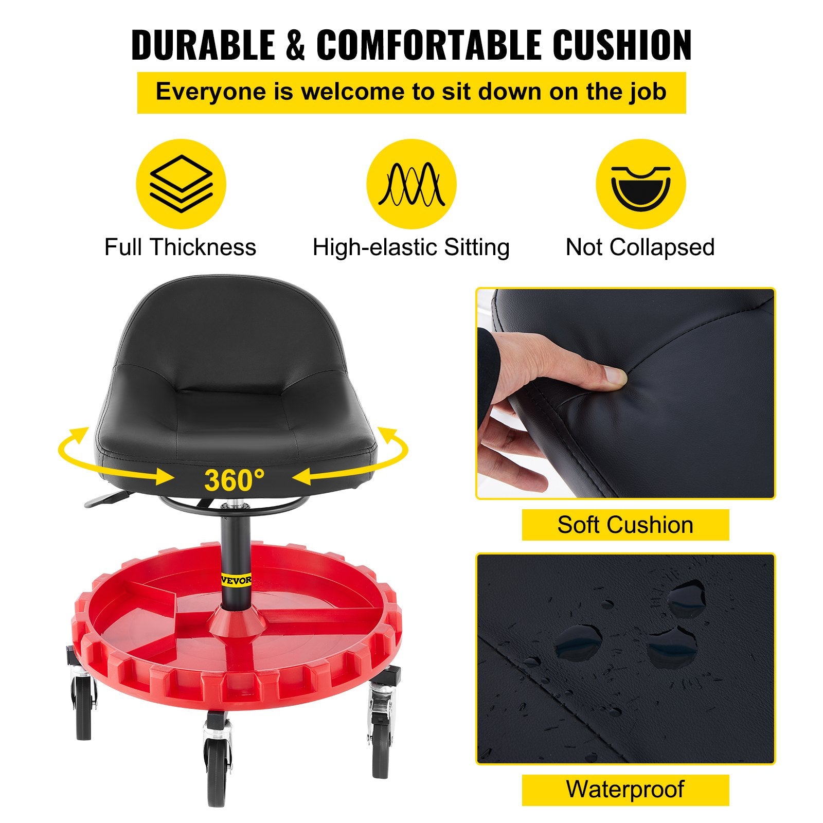 Towel Racks & Holders: VEVOR Shop Stool, 135 kg Rolling Garage Stool, 56 cm to 66 cm Adjustable Height Mobile Rolling Gear Seat, Round Tray Garage Pneumatic Stool, All-Terrain 12.7 cm Casters with Two Brakes Mechanic Seat