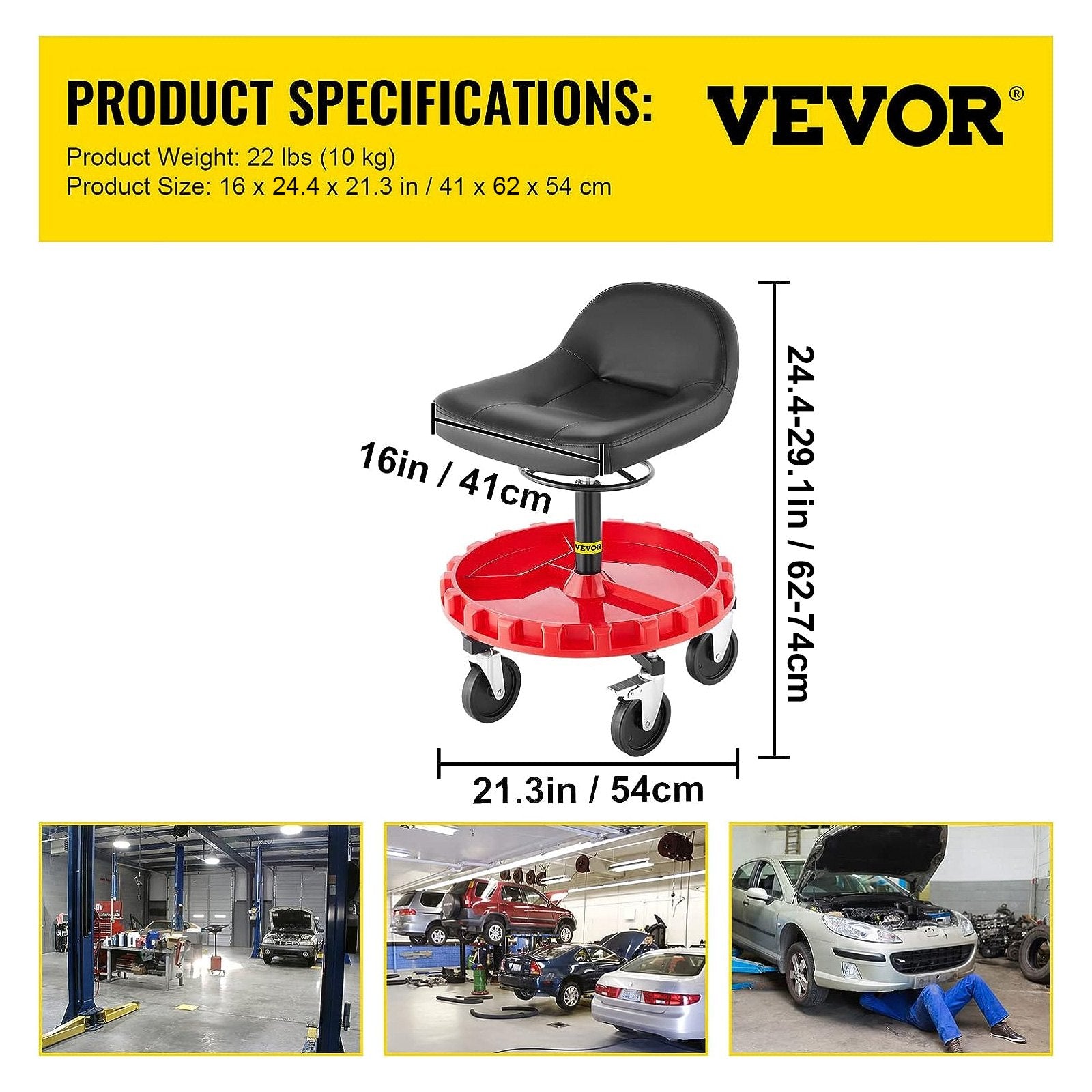 Towel Racks & Holders: VEVOR Shop Stool, 135 kg Rolling Garage Stool, 56 cm to 66 cm Adjustable Height Mobile Rolling Gear Seat, Round Tray Garage Pneumatic Stool, All-Terrain 12.7 cm Casters with Two Brakes Mechanic Seat