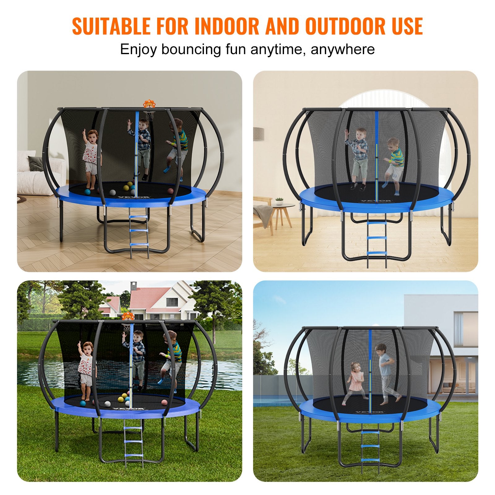 Trampolines & Accessories: VEVOR 10FT Trampoline, 330 lbs Trampoline with Enclosure Net, Ladder, and Curved Pole, Heavy Duty Trampoline with Jumping Mat and Spring Cover Padding, Outdoor Recreational Trampolines for Kids Adults