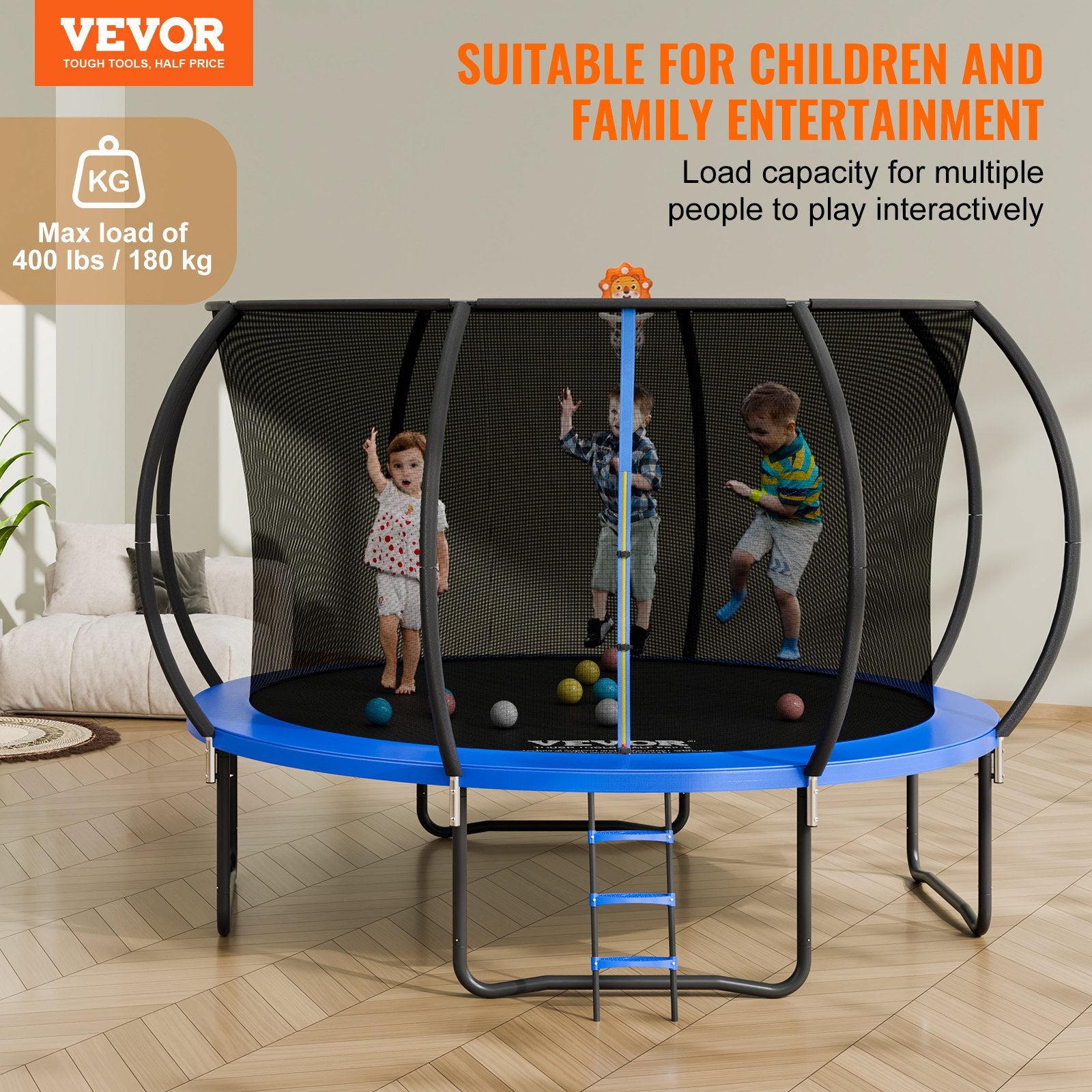 3.66m Trampoline, 181 kg Trampoline with Enclosure Net, Ladder, and Curved Pole, Heavy Duty Trampoline with Jumping Mat and Spring Cover Padding, Outdoor Recreational Trampolines for Kids Adults