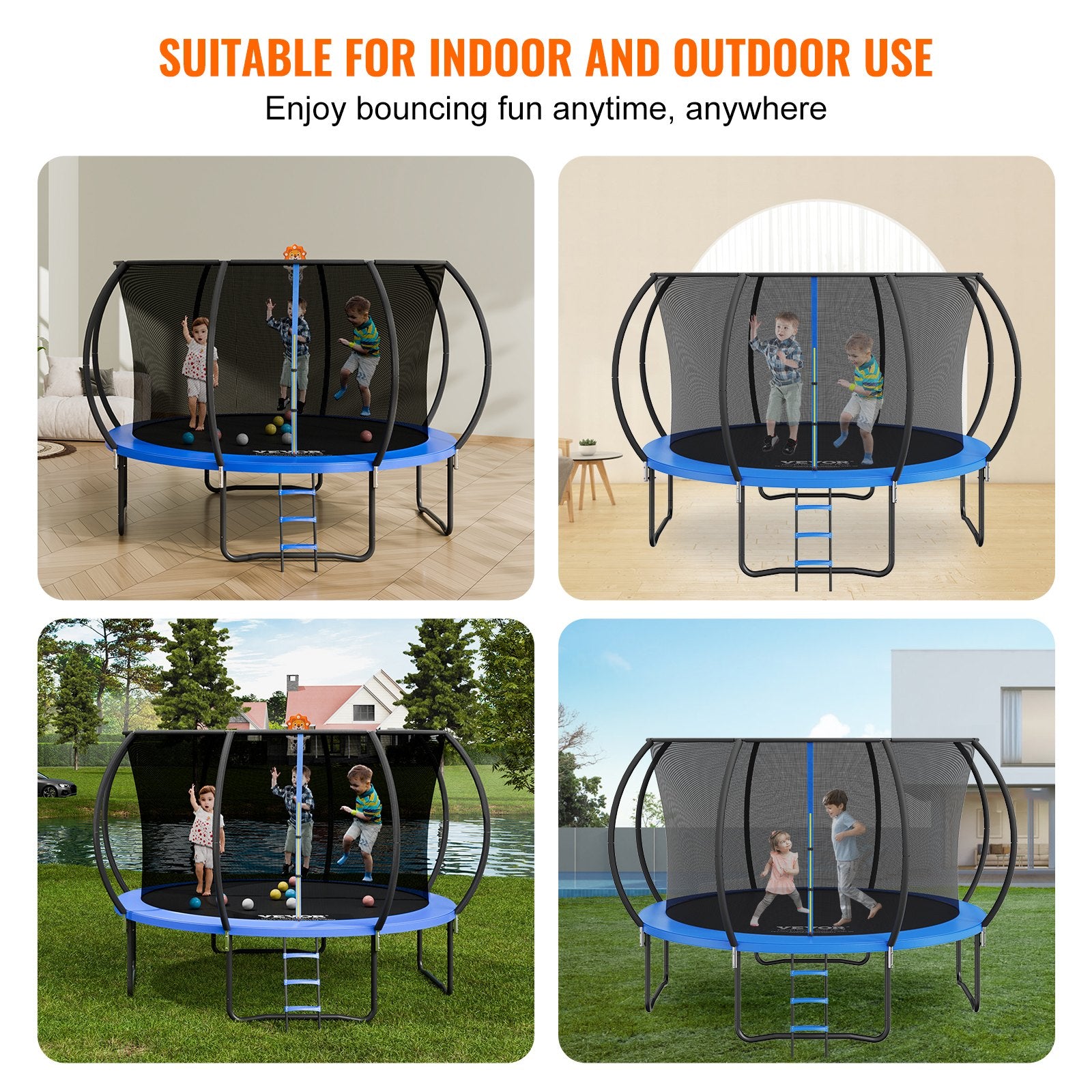 3.66m Trampoline, 181 kg Trampoline with Enclosure Net, Ladder, and Curved Pole, Heavy Duty Trampoline with Jumping Mat and Spring Cover Padding, Outdoor Recreational Trampolines for Kids Adults
