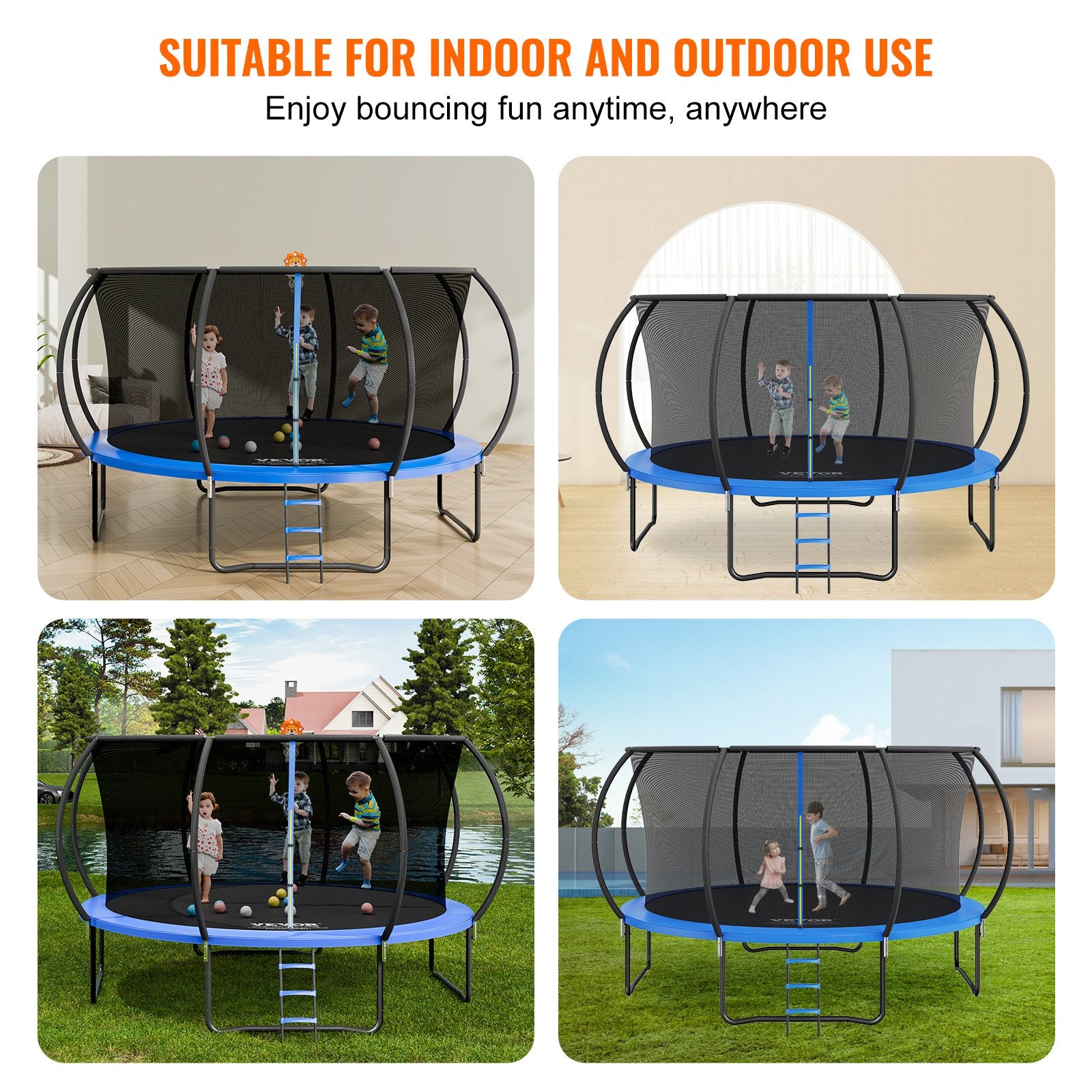 Trampolines & Accessories: VEVOR 14FT Trampoline, 450 lbs Trampoline with Enclosure Net, Ladder, and Curved Pole, Heavy Duty Trampoline with Jumping Mat and Spring Cover Padding, Outdoor Recreational Trampolines for Kids Adults