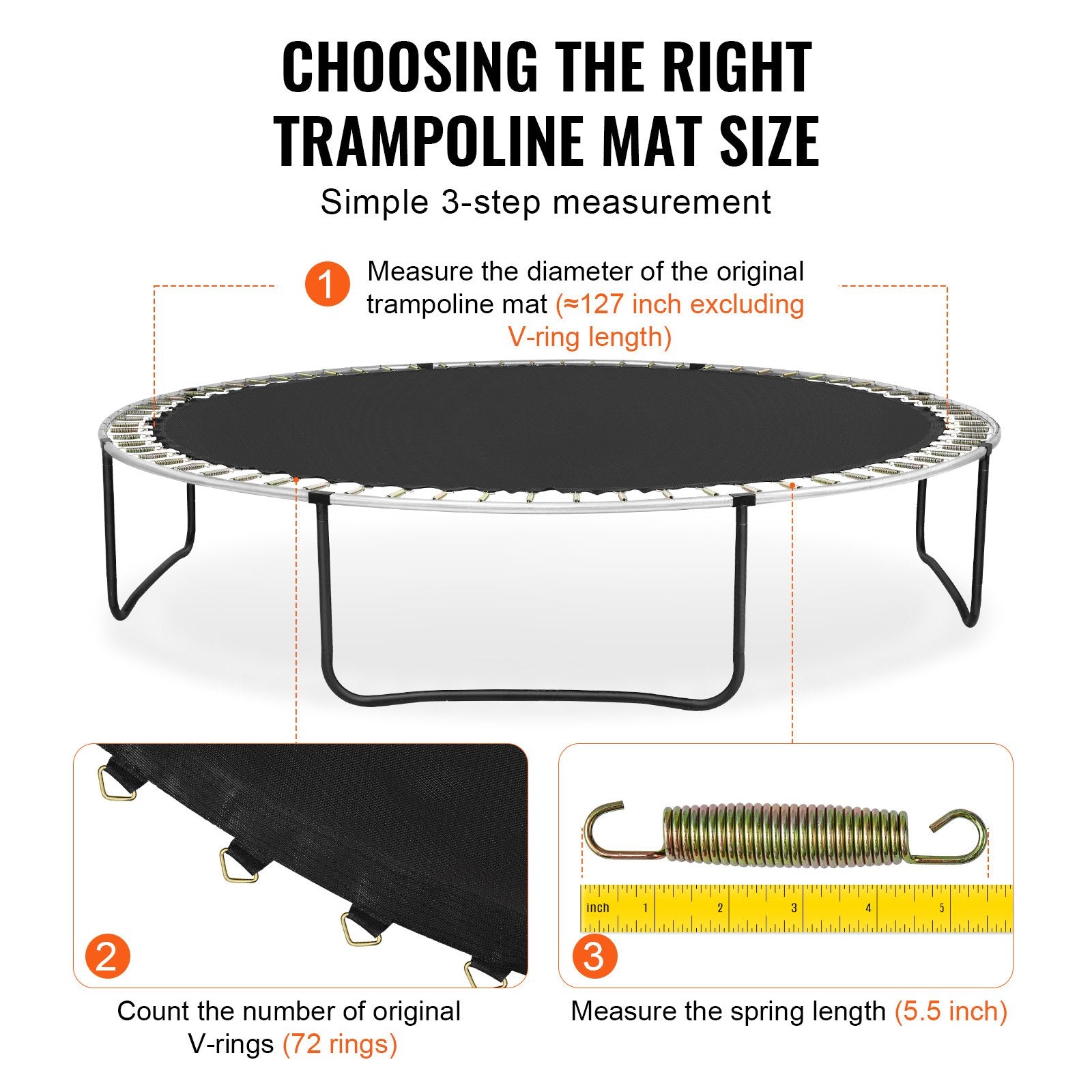 Beds & Bed Frames: VEVOR Replacement Trampoline Mat Fits 12ft Frame 72 V-Rings 5.5" Spring Length