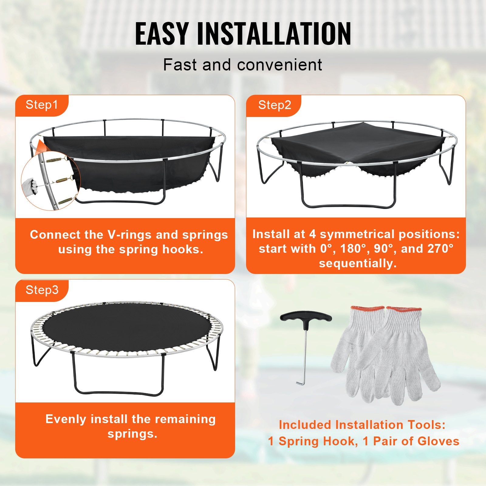 Beds & Bed Frames: VEVOR Replacement Trampoline Mat Fits 12ft Frame 72 V-Rings 5.5" Spring Length
