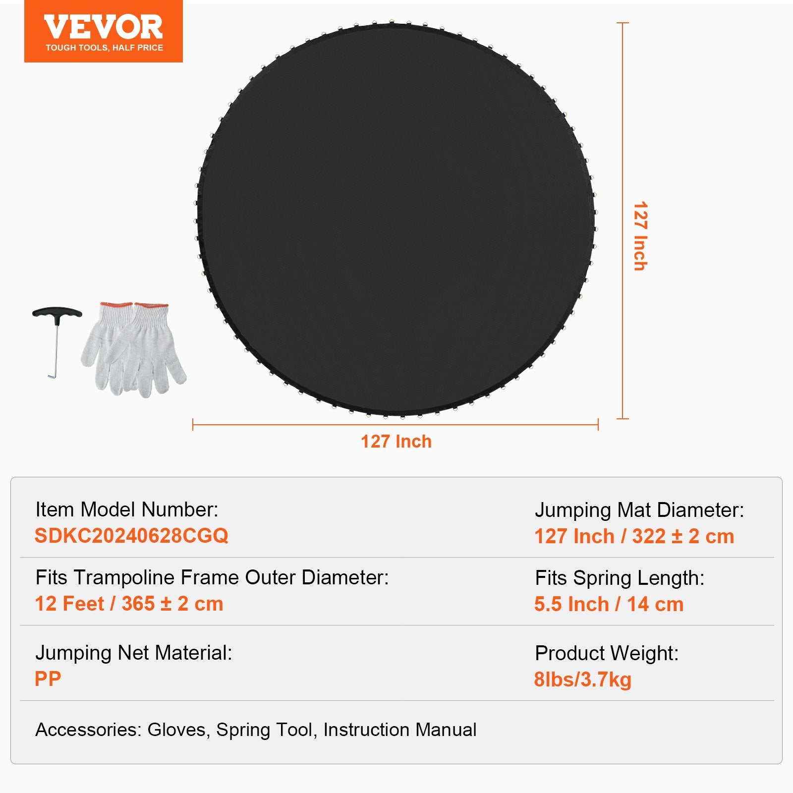Beds & Bed Frames: VEVOR Replacement Trampoline Mat Fits 12ft Frame 72 V-Rings 5.5" Spring Length