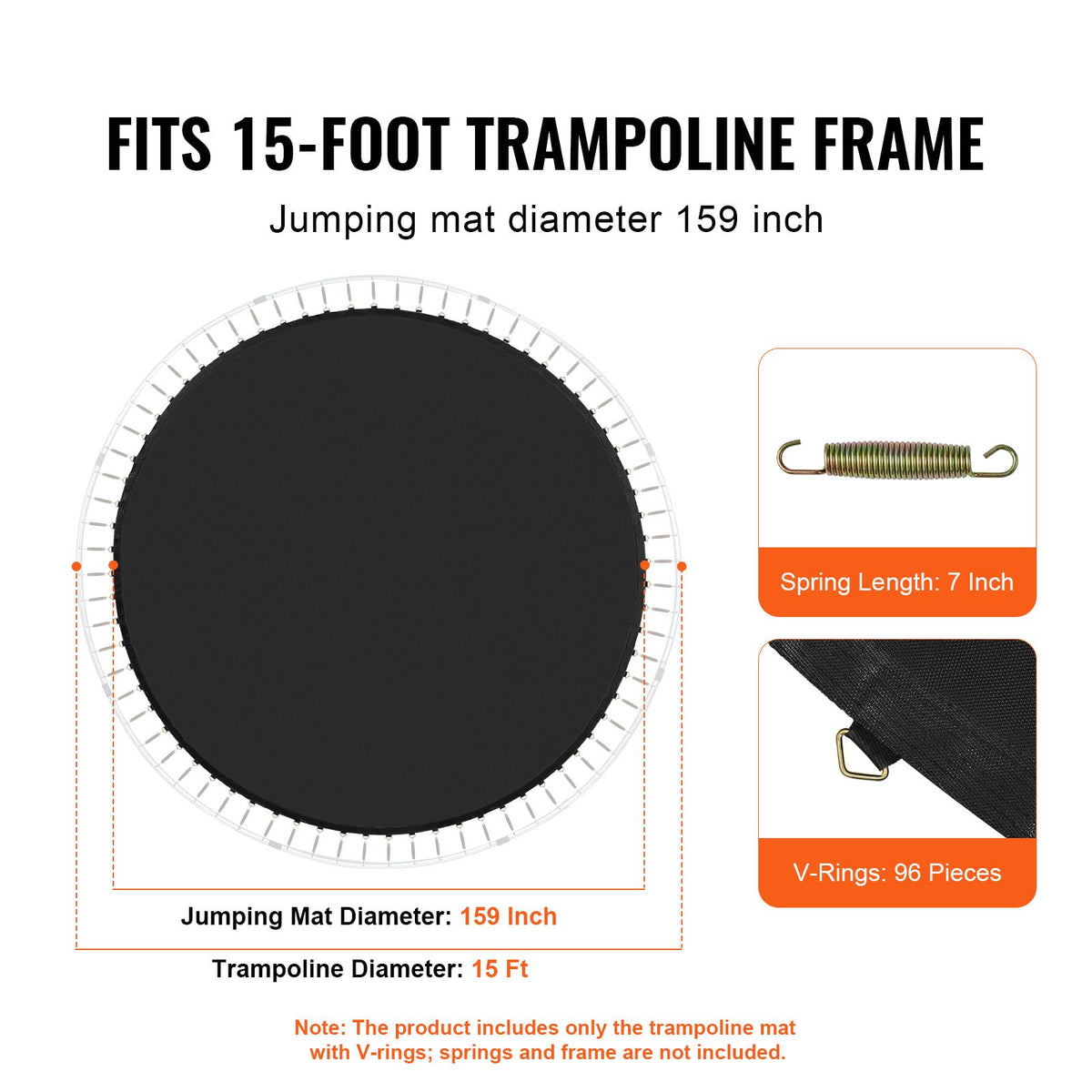 Replacement Trampoline Mat, Jumping Mat Fits 15ft Frame, Universal Jumping Mat for 15ft Round Trampoline, Reinforce UV-Resistant Mat with Spring Tool & Durable V-Rings, Fit 7" Spring Length