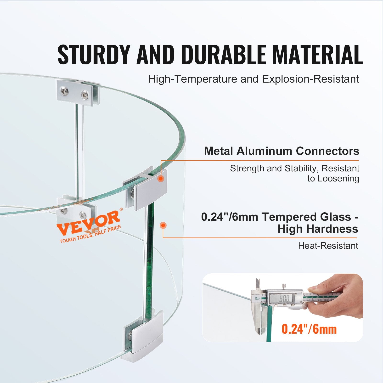 Fire Pits: VEVOR Fire Pit Wind Guard, 26 x 26 x 6 Inch Glass Flame Guard, Round Glass Shield, 1/4-Inch Thick Fire Table, Clear Tempered Glass Flame Guard, Steady Feet Tree Pit Guard for Propane, Gas, Outdoor