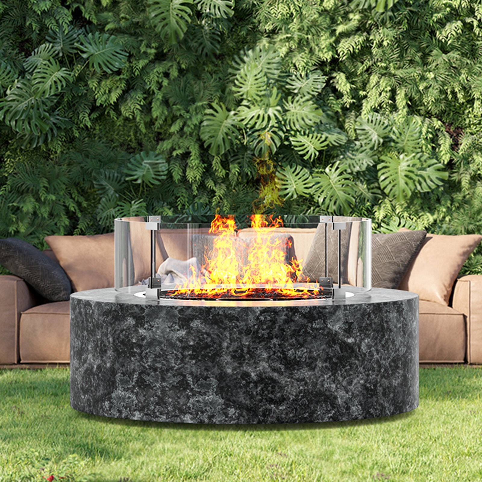 Fire Pits: VEVOR Fire Pit Wind Guard, 26 x 26 x 6 Inch Glass Flame Guard, Round Glass Shield, 1/4-Inch Thick Fire Table, Clear Tempered Glass Flame Guard, Steady Feet Tree Pit Guard for Propane, Gas, Outdoor