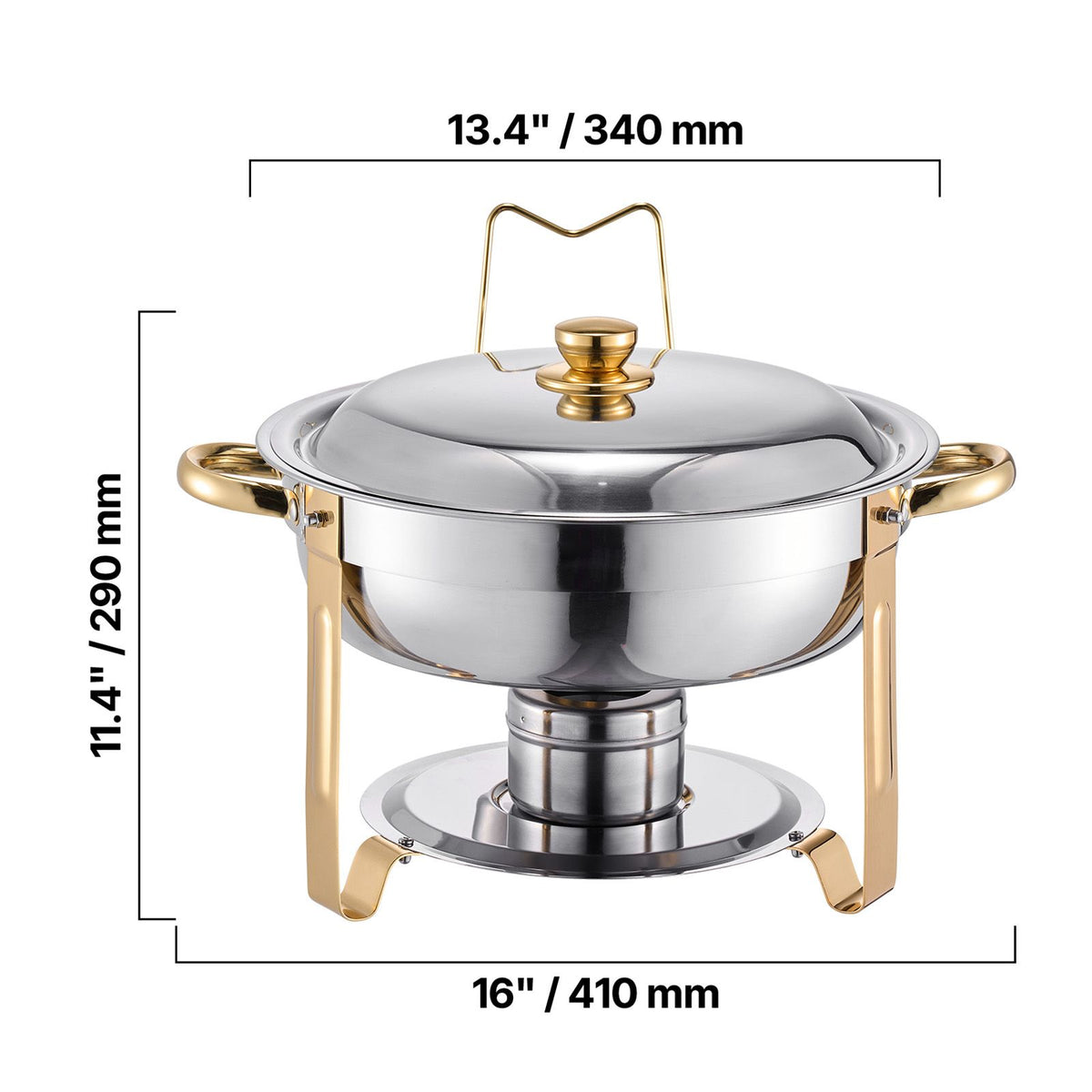 Chafing Dish Buffet Set, 5 Qt 4 Pack, Stainless Steel Chafer with 4 Full Size Pans, Round Catering Warmer Server with Lid Water Pan Folding Stand Clip, for Weddings Parties Banquets, Gold