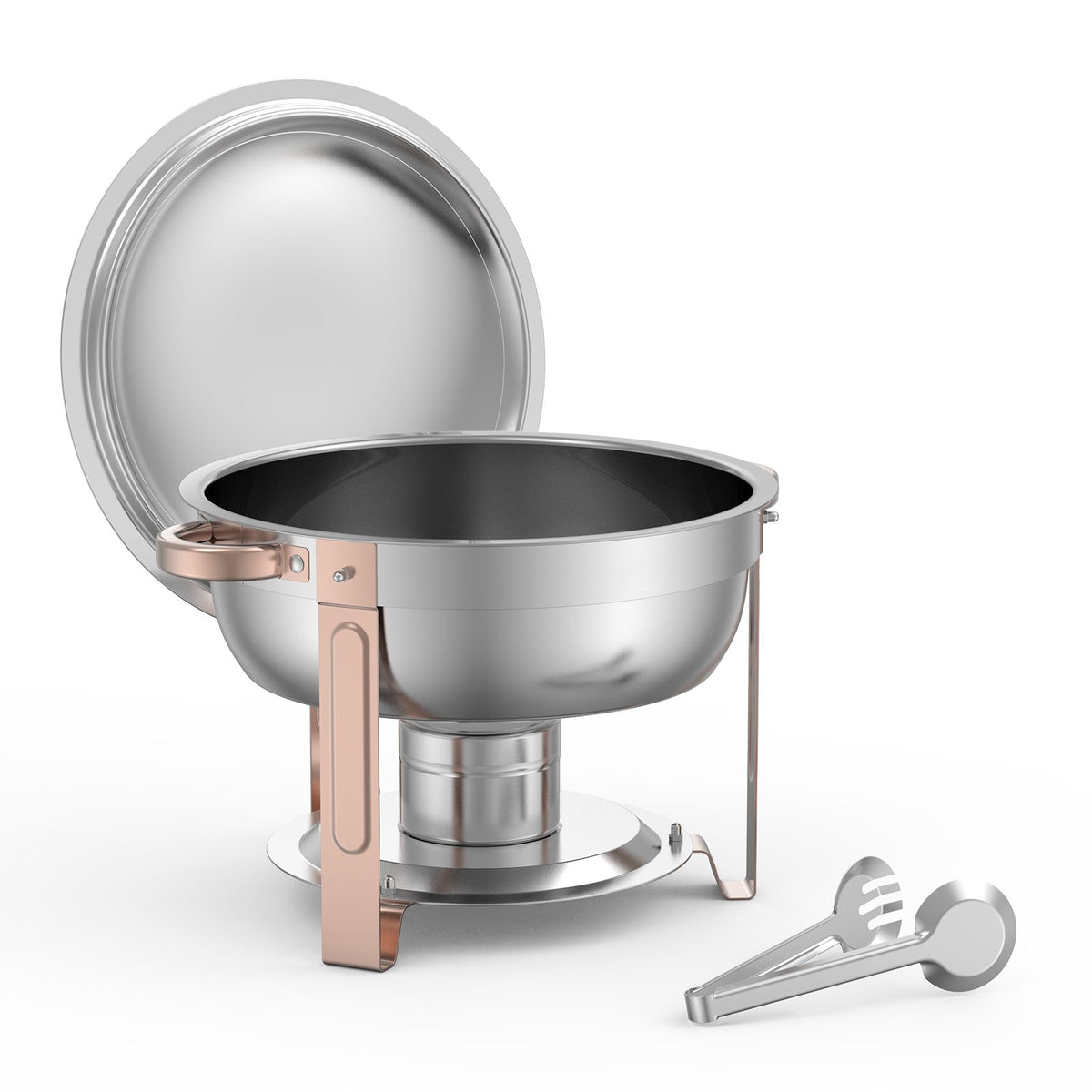 Chafing Dish Buffet Set, 5 Qt 4 Pack, Stainless Steel Chafer with 4 Full Size Pans, Round Catering Warmer Server with Lid Water Pan Folding Stand Clip, for Weddings Parties Banquets, Rose Gold