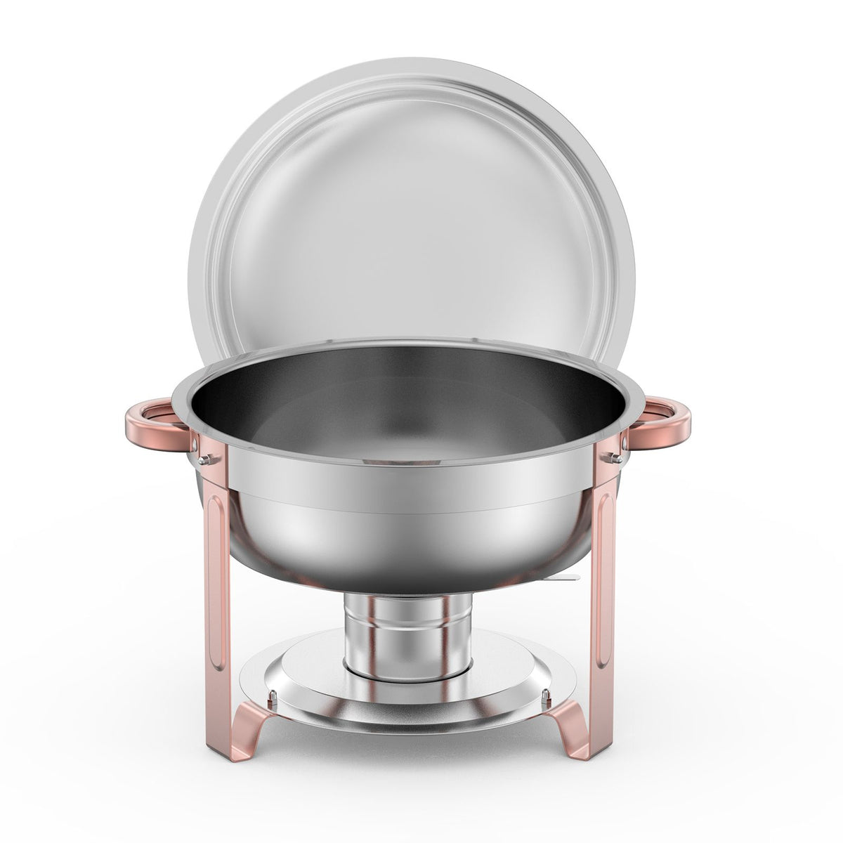 Chafing Dish Buffet Set, 5 Qt 4 Pack, Stainless Steel Chafer with 4 Full Size Pans, Round Catering Warmer Server with Lid Water Pan Folding Stand Clip, for Weddings Parties Banquets, Rose Gold