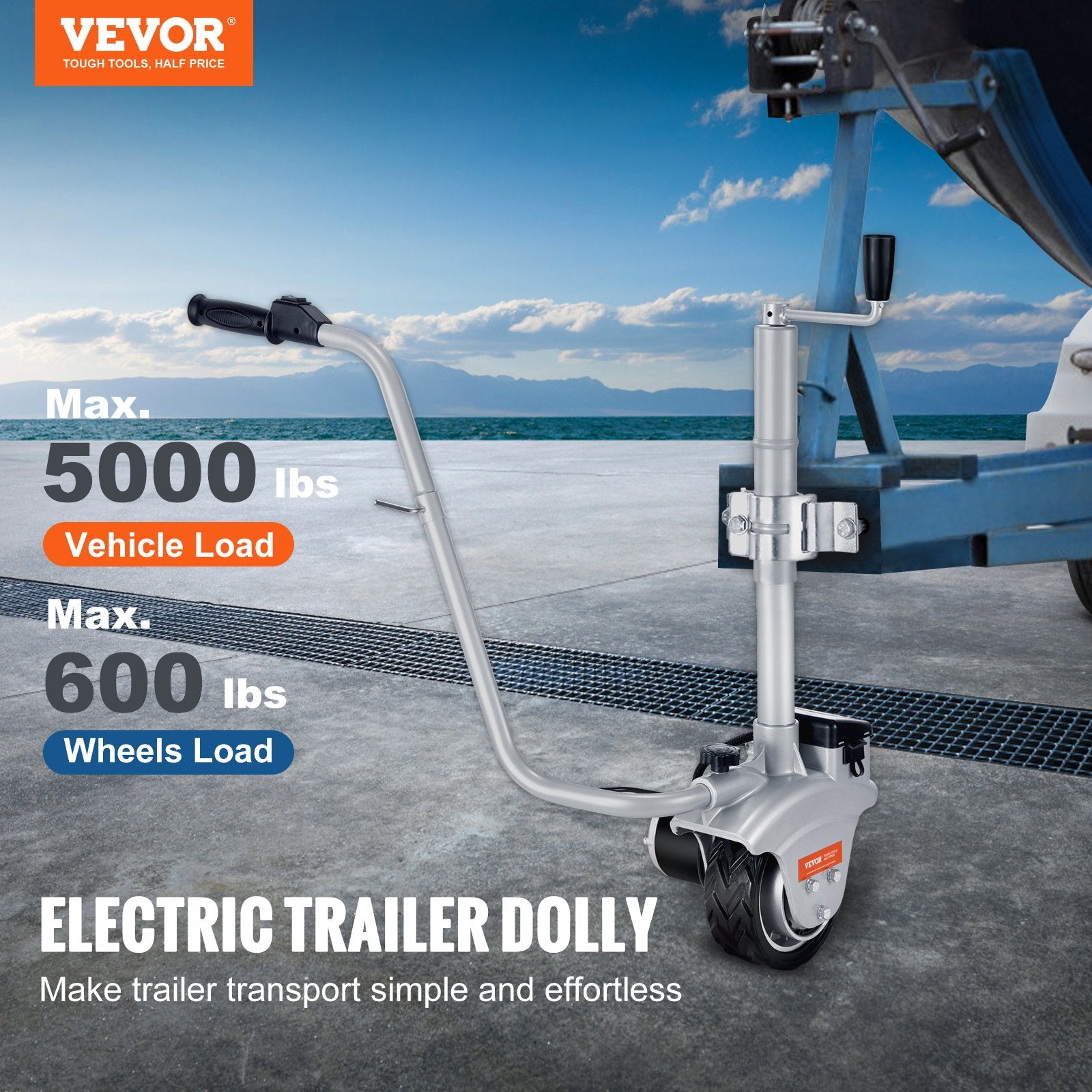 Spreaders & Wheelbarrows: VEVOR Electric Trailer Dolly, 5000lbs Towing Capacity, 350W 12V Trailer Jockey Wheel with 22 ft/min Moving Speed, 12''-24.8'' Adjustable Clamp Height & 8'' Rubber Tire, for Moving Trailer Caravan Boat