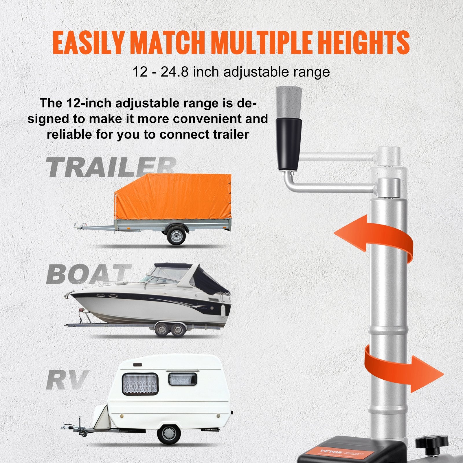Spreaders & Wheelbarrows: VEVOR Electric Trailer Dolly, 5000lbs Towing Capacity, 350W 12V Trailer Jockey Wheel with 22 ft/min Moving Speed, 12''-24.8'' Adjustable Clamp Height & 8'' Rubber Tire, for Moving Trailer Caravan Boat