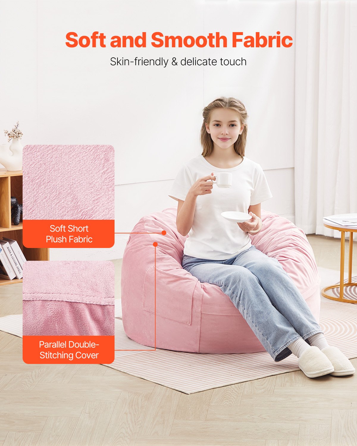 Outdoor Chairs: VEVOR 91 cm Round Bean Bag Chair with Removable Cover & Dutch Velvet Pink