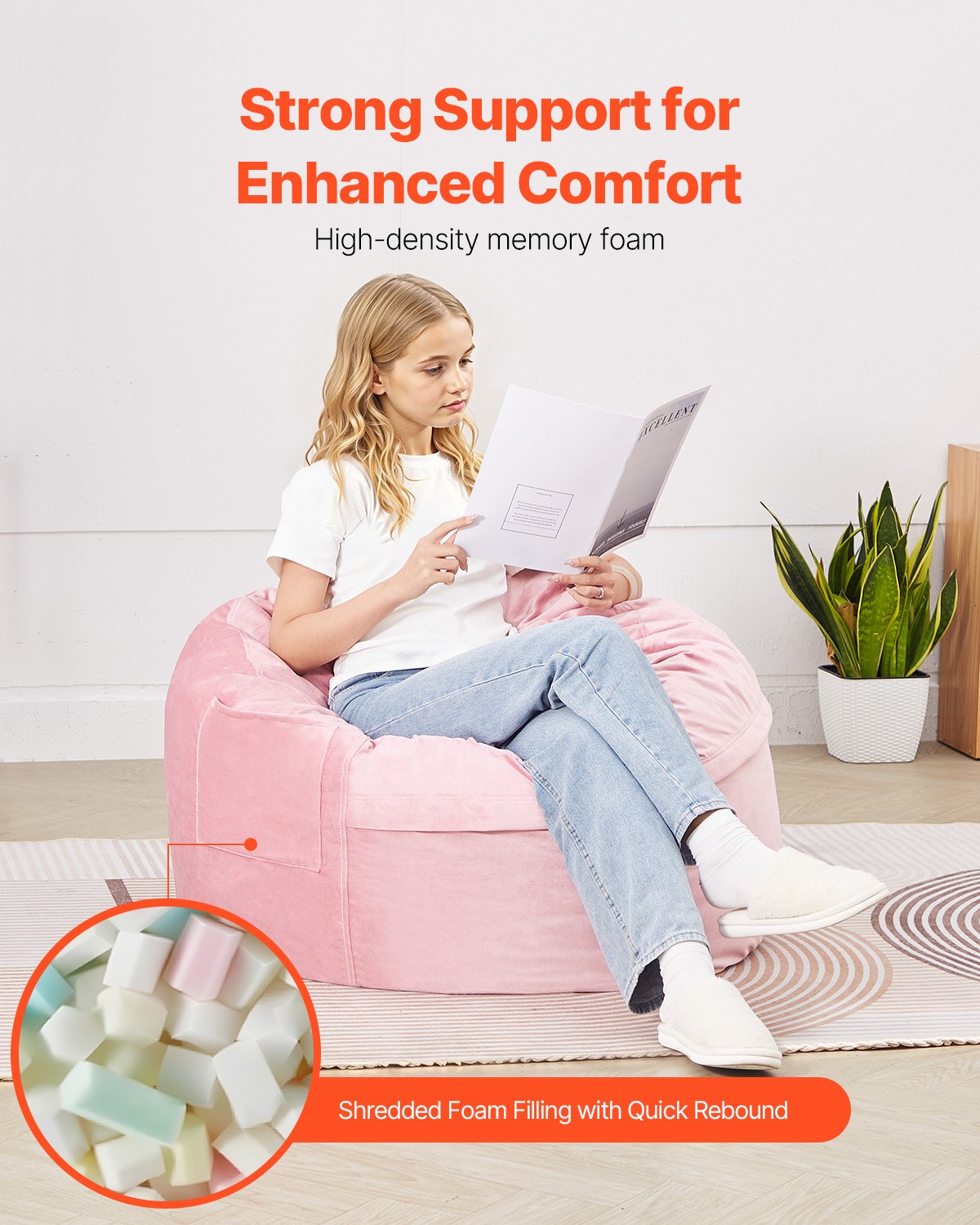 Outdoor Chairs: VEVOR 91 cm Round Bean Bag Chair with Removable Cover & Dutch Velvet Pink