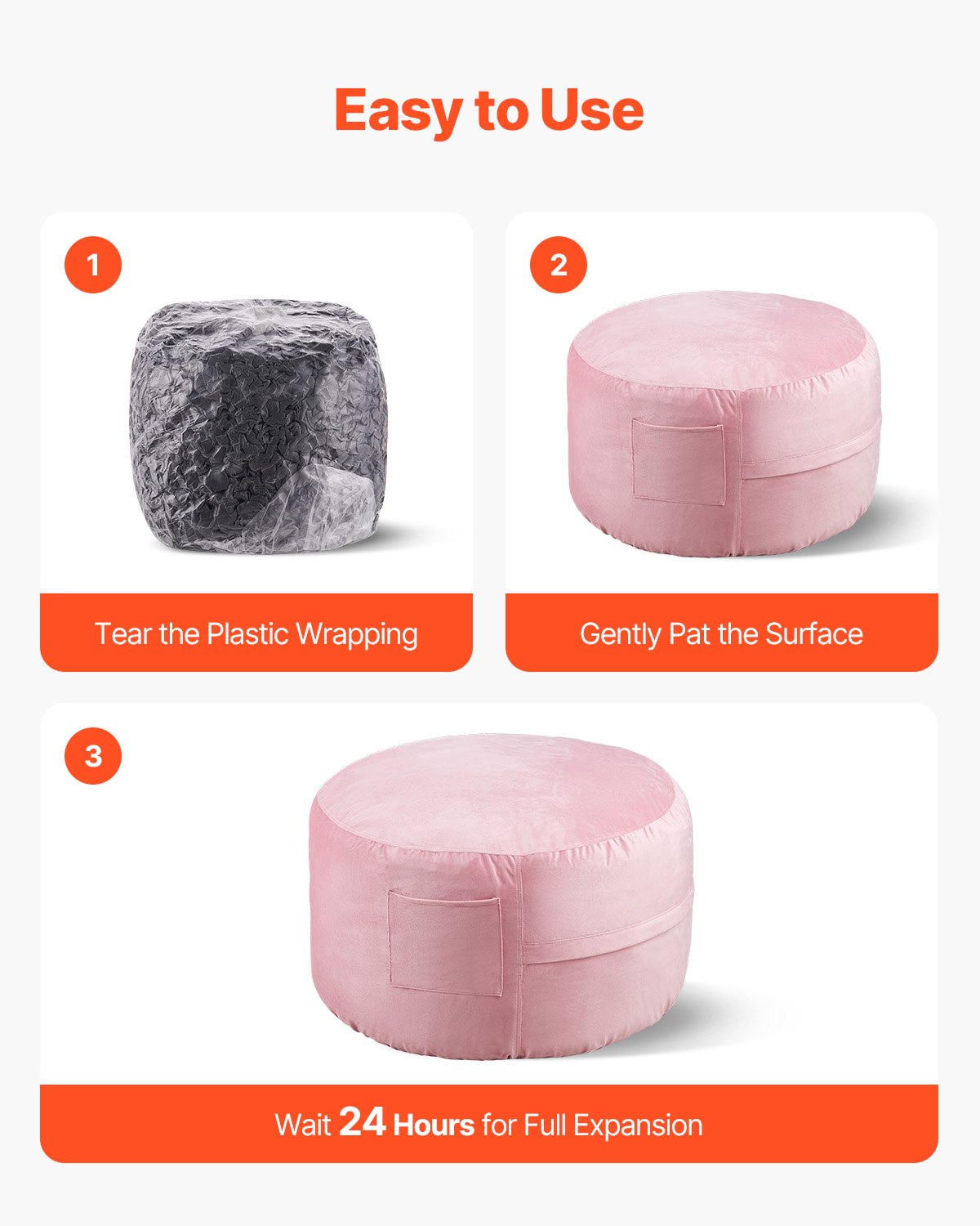 Outdoor Chairs: VEVOR 91 cm Round Bean Bag Chair with Removable Cover & Dutch Velvet Pink
