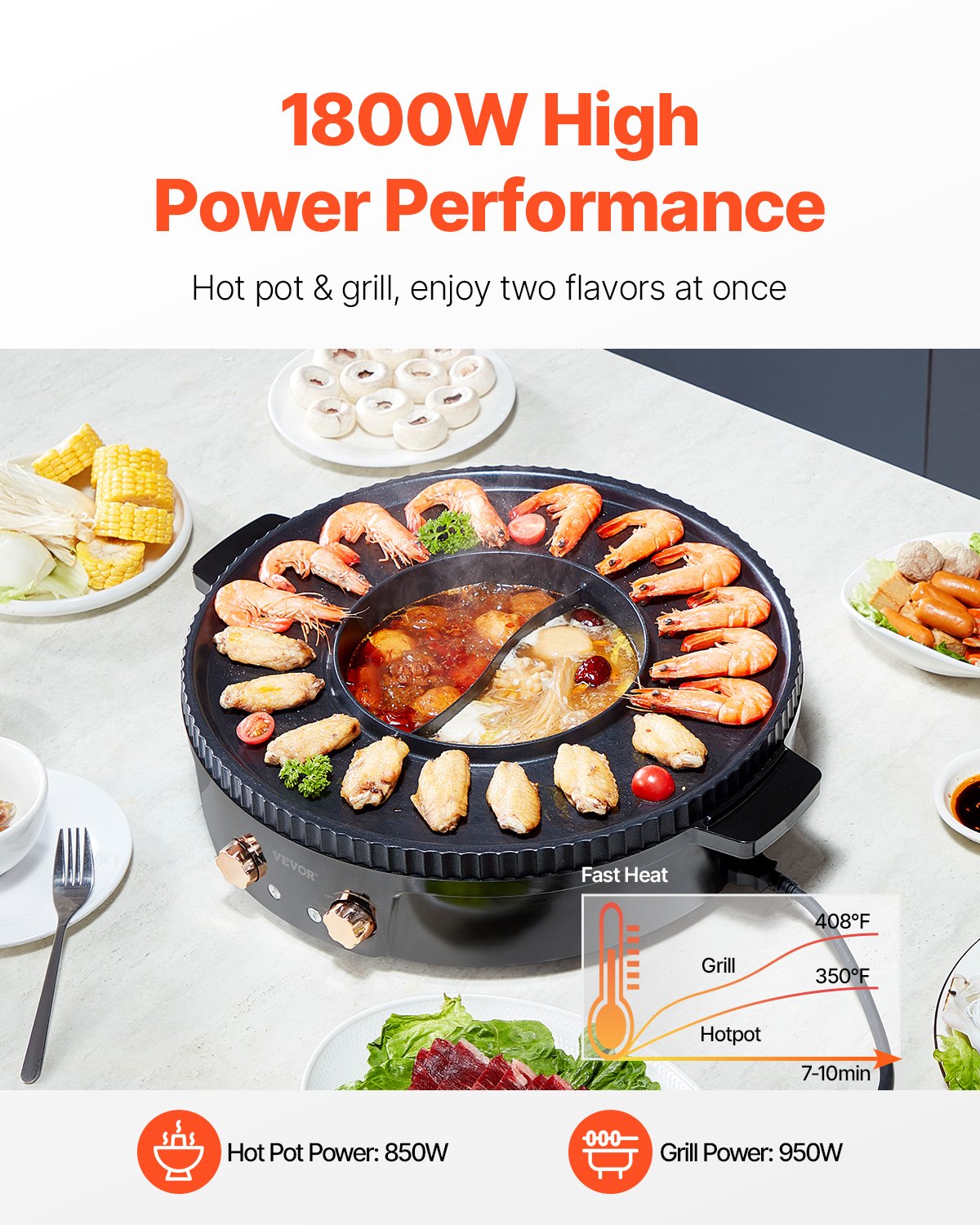 BBQ Tools: VEVOR Hot Pot with Grill 1800W 2-in-1 Electric Smokeless Grill and Hot Pot
