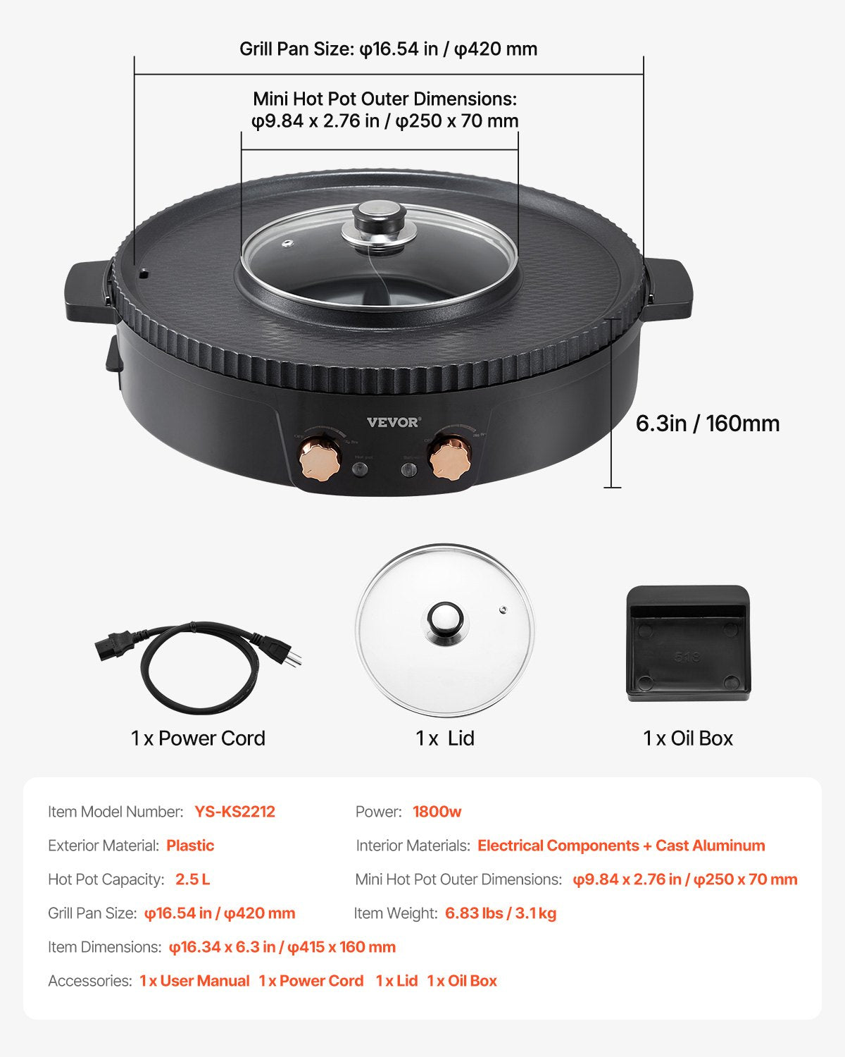 BBQ Tools: VEVOR Hot Pot with Grill 1800W 2-in-1 Electric Smokeless Grill and Hot Pot