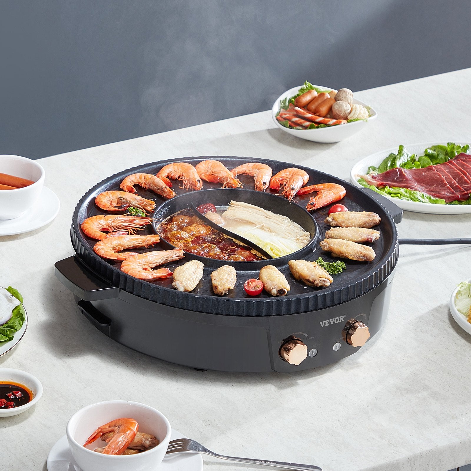 BBQ Tools: VEVOR Hot Pot with Grill 1800W 2-in-1 Electric Smokeless Grill and Hot Pot