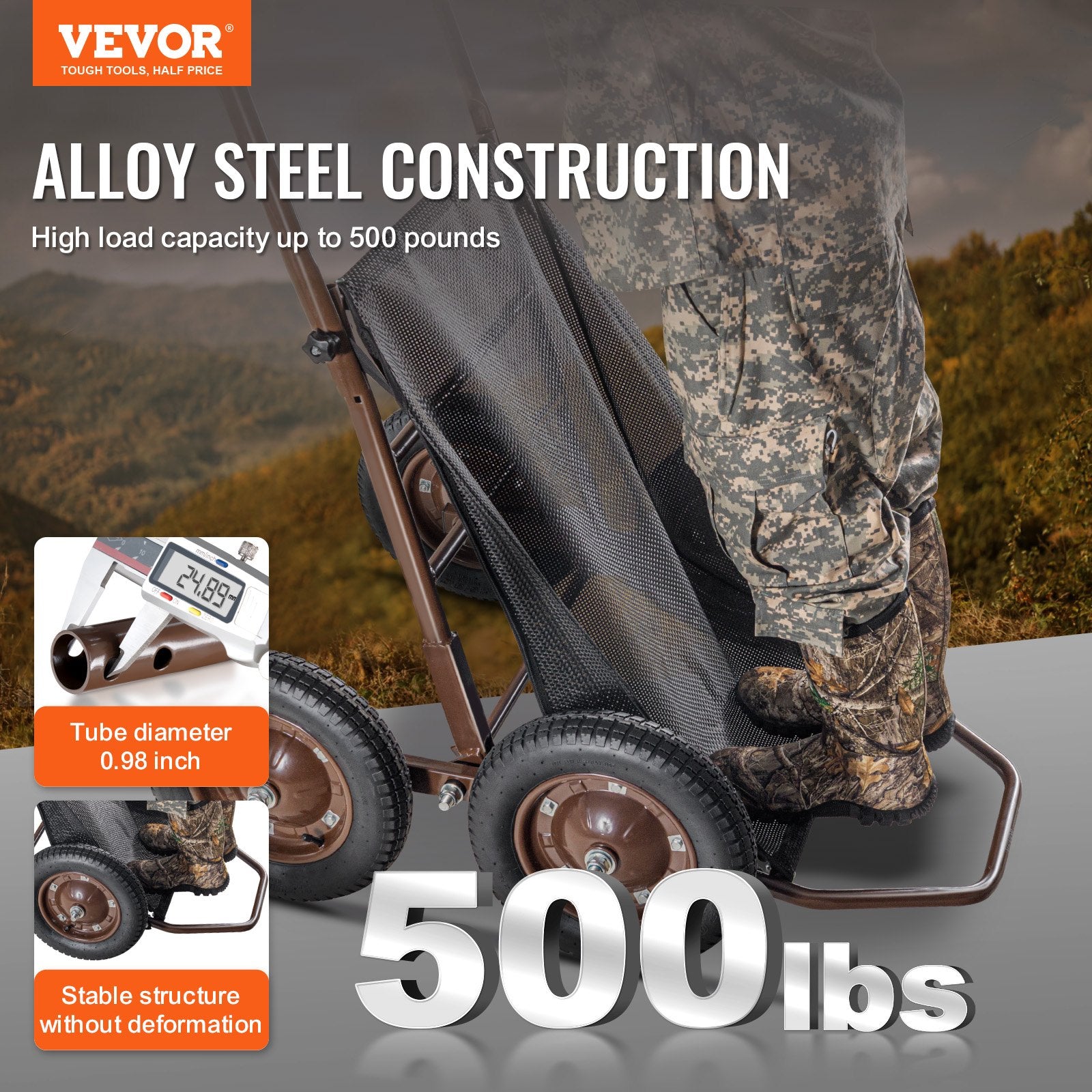 Spreaders & Wheelbarrows: VEVOR Folding Deer Cart Game Hauler Utility Gear Dolly 500 LBS Capacity