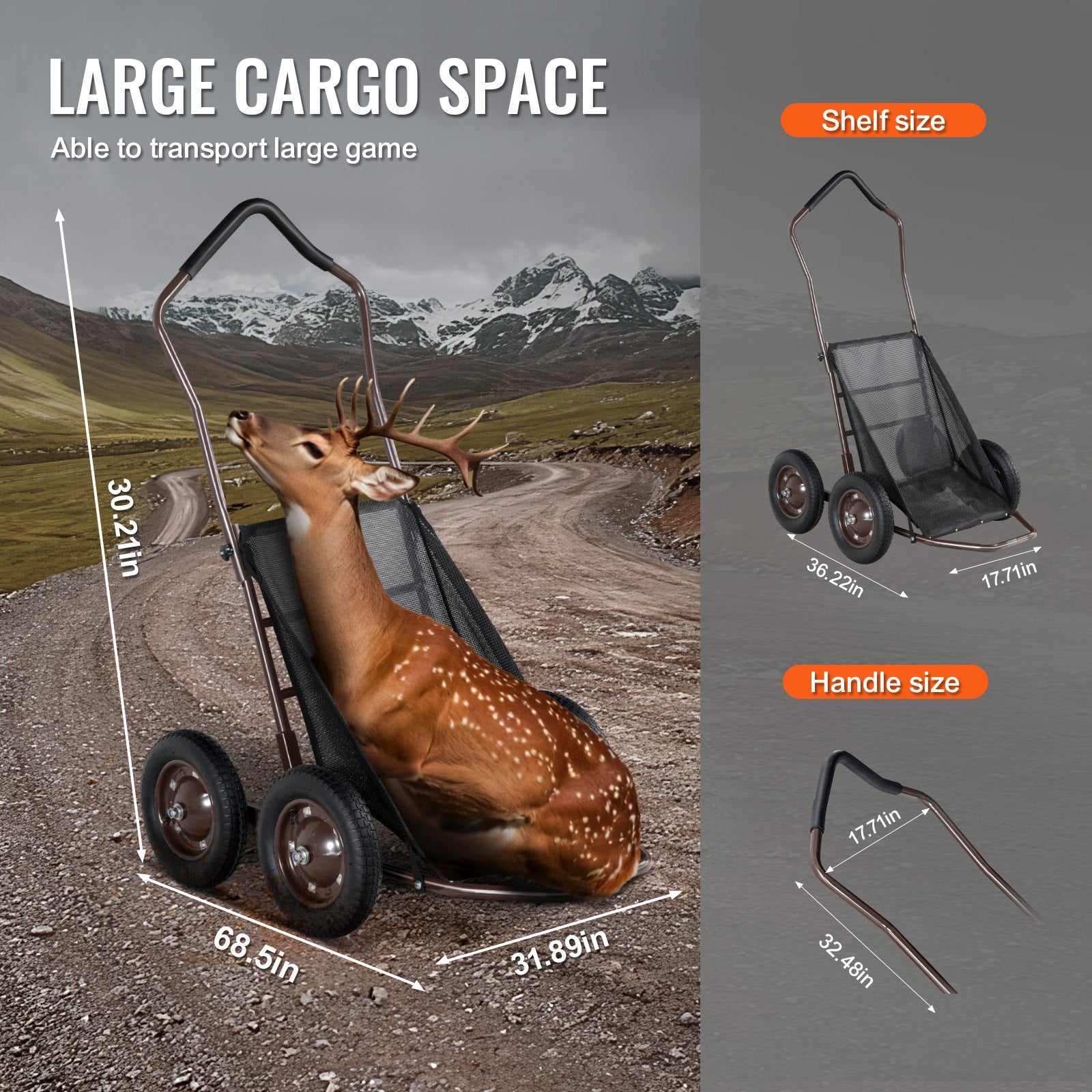 Spreaders & Wheelbarrows: VEVOR Folding Deer Cart Game Hauler Utility Gear Dolly 500 LBS Capacity