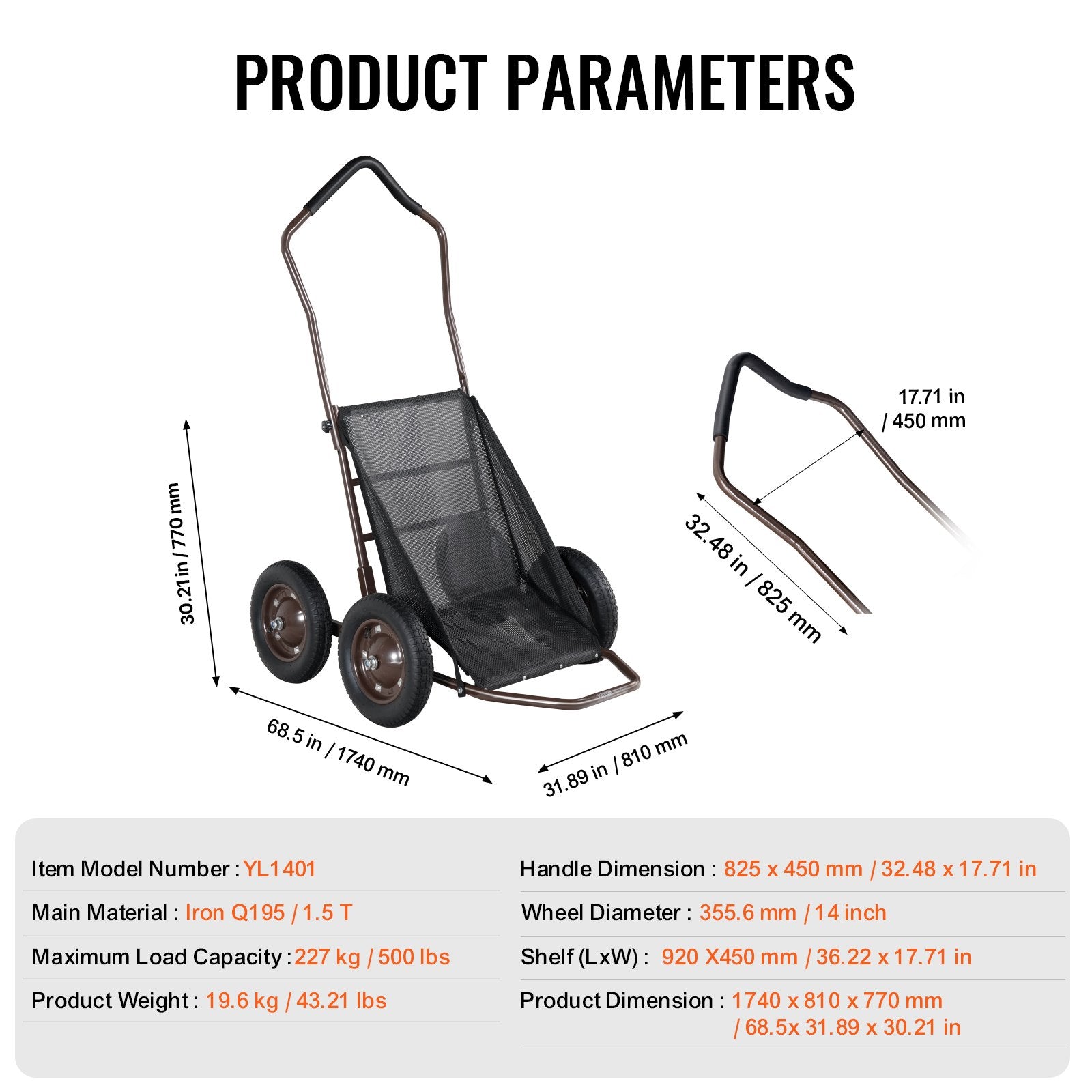 Spreaders & Wheelbarrows: VEVOR Folding Deer Cart Game Hauler Utility Gear Dolly 500 LBS Capacity