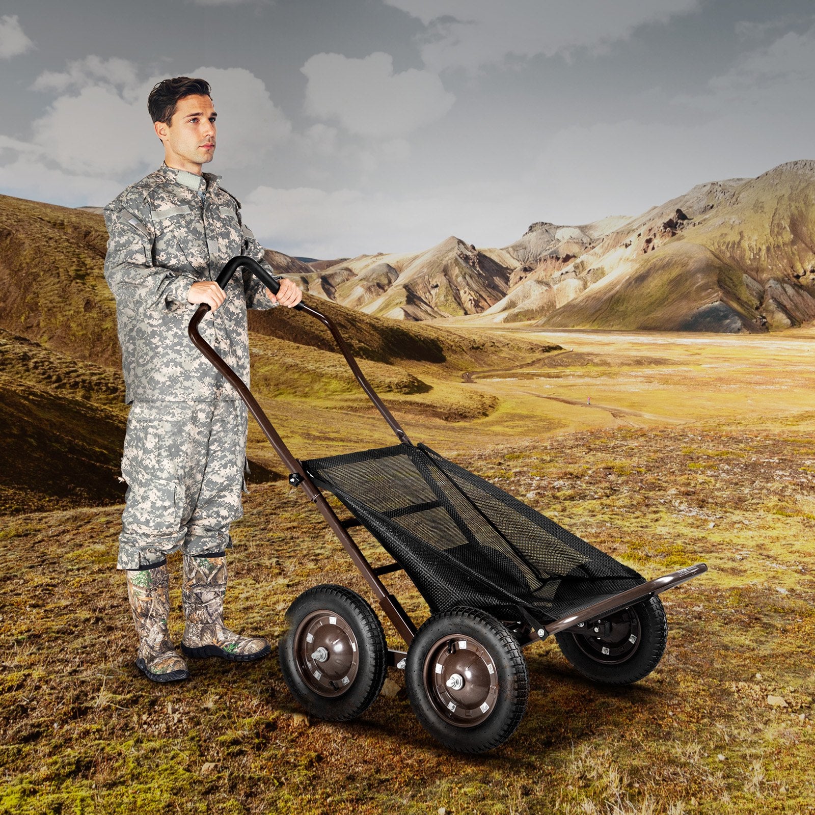 Spreaders & Wheelbarrows: VEVOR Folding Deer Cart Game Hauler Utility Gear Dolly 500 LBS Capacity