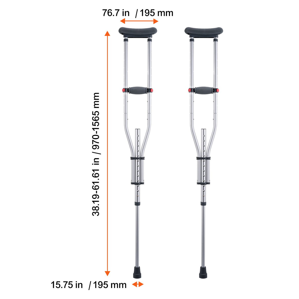 Underarm Crutches, 13-Level Height Adjustable Underarm Walking Crutches, Lightweight Aluminum Crutches for Adults Teenager - with Soft Underarm Pad for Leg Injury Surgery Disabled, 1 Pair 300LBS