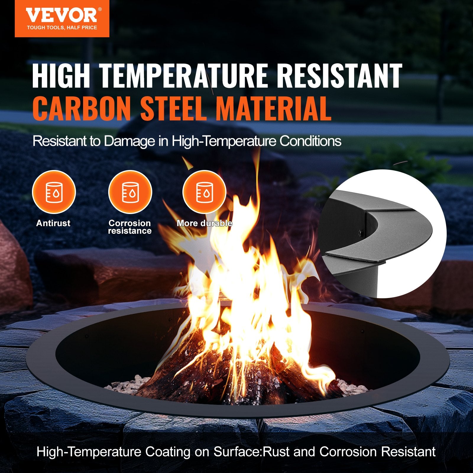 Pool Covers & Accessories: VEVOR Fire Pit Ring, 40-Inch Outer/36-Inch Inner Diameter, 10inch Height 2.5mm Thick Fire Pit Insert, Heavy Duty Carbon Steel Liner DIY Campfire Ring above or In-Ground, for Outdoor Camping, Bonfires